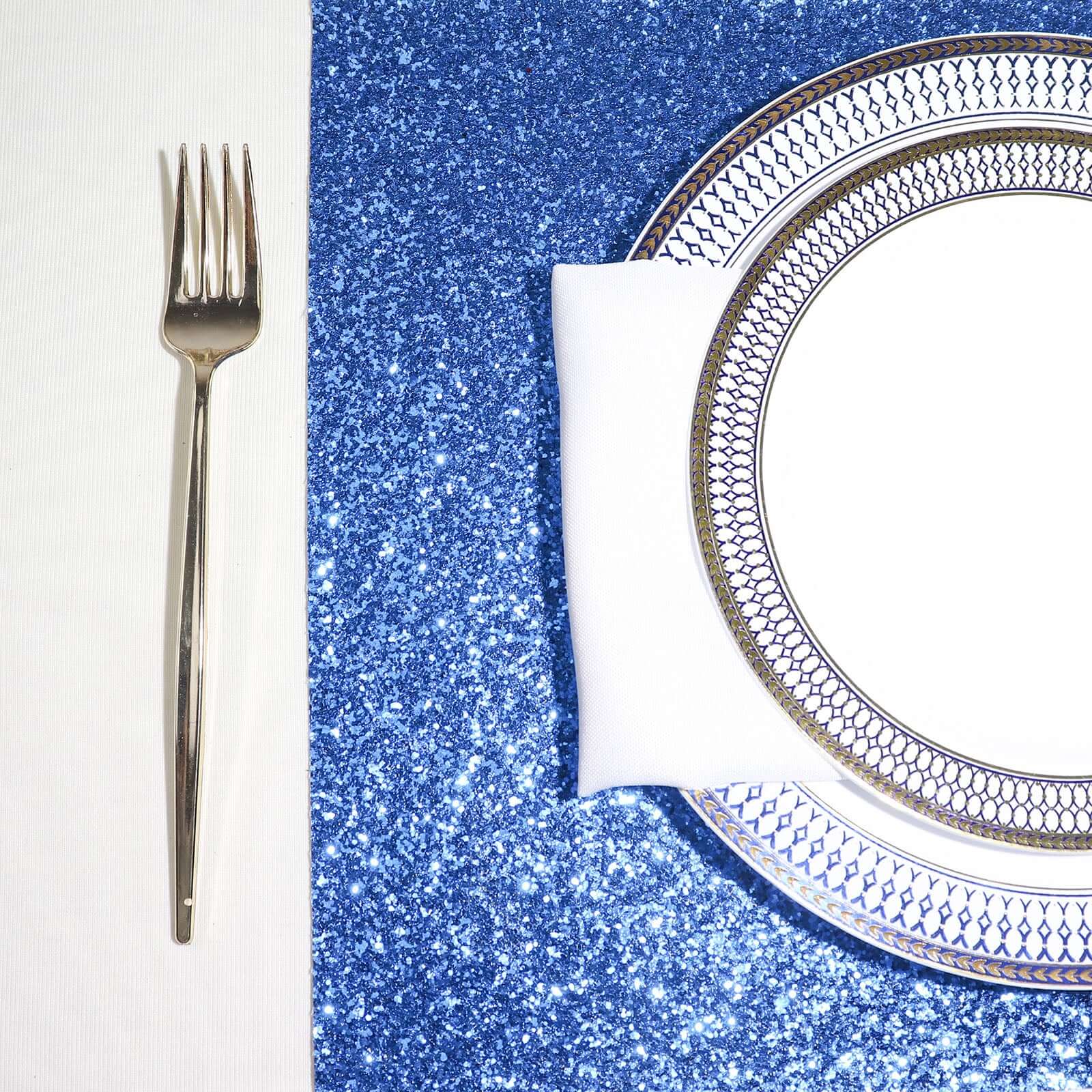 6-Pack Placemats Glitter Design Royal Blue Sparkle Rectangle - Non-Slip Decorative Dining Table Mats 12"x18"