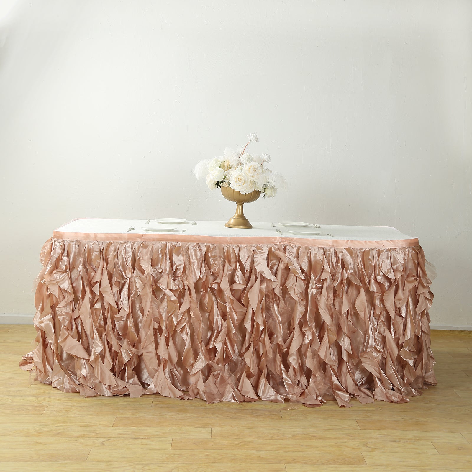 Taffeta 14ft Table Skirt Nude - Cascading Curly Willow Style Table Cover