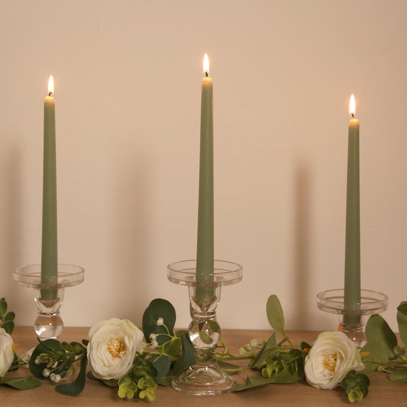 12-Pack Taper Candles Premium Wax Design Sage Green - Unscented Candles for Upscale Settings 10"