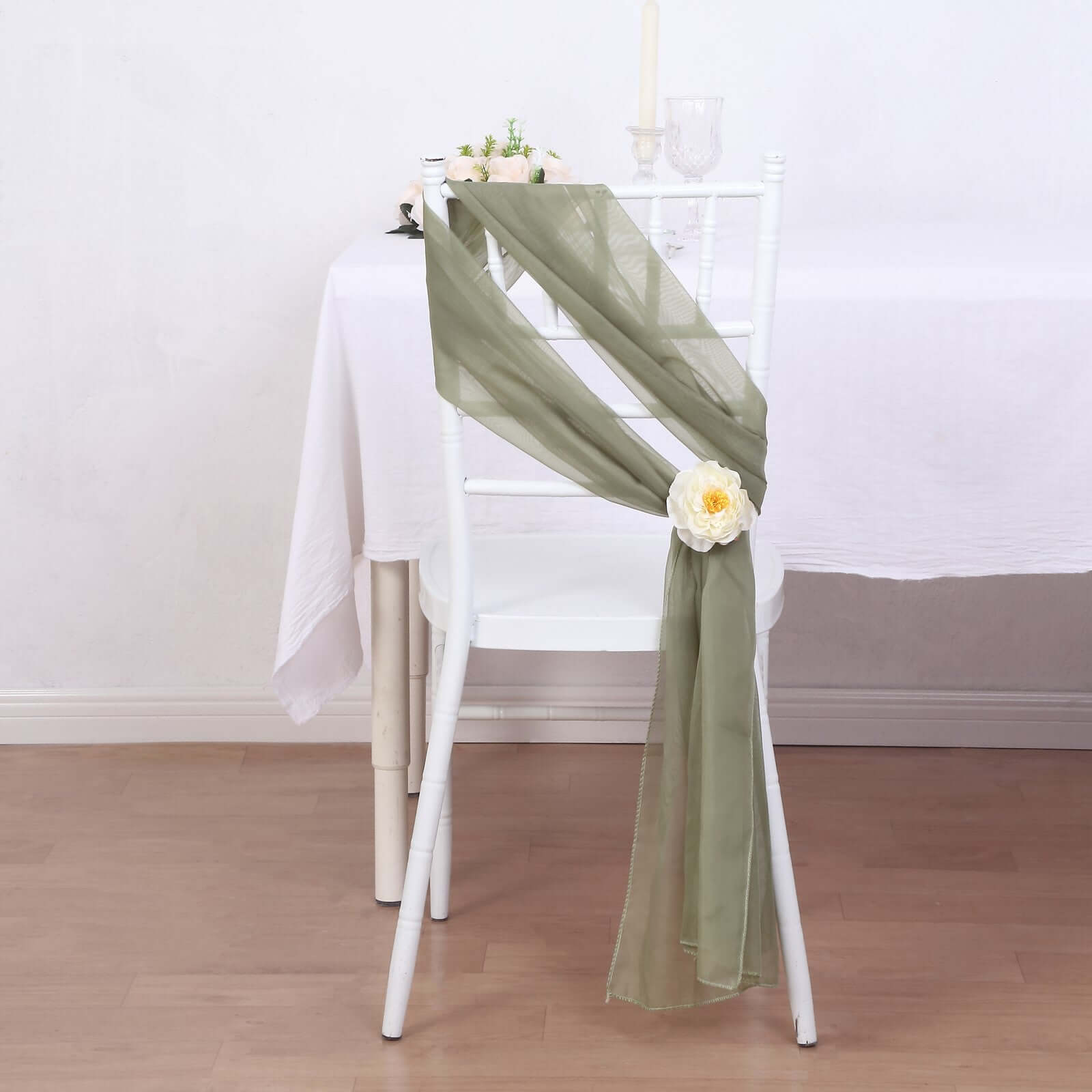 5 Pack Premium Chiffon Chair Sashes Dusty Sage Green - Soft & Lightweight Designer Chair Bows 22"x78"