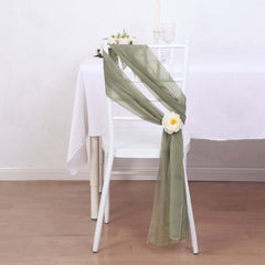 5 Pack Premium Chiffon Chair Sashes Dusty Sage Green - Soft & Lightweight Designer Chair Bows 22"x78"