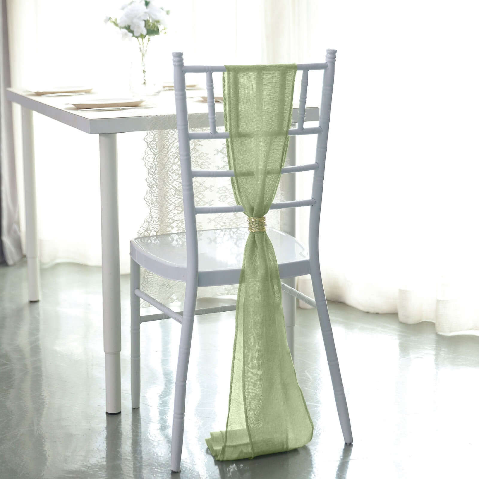 5 Pack Jute Faux Burlap 6"x108" Chair Sashes Sage Green - Boho Chic Linen Decor