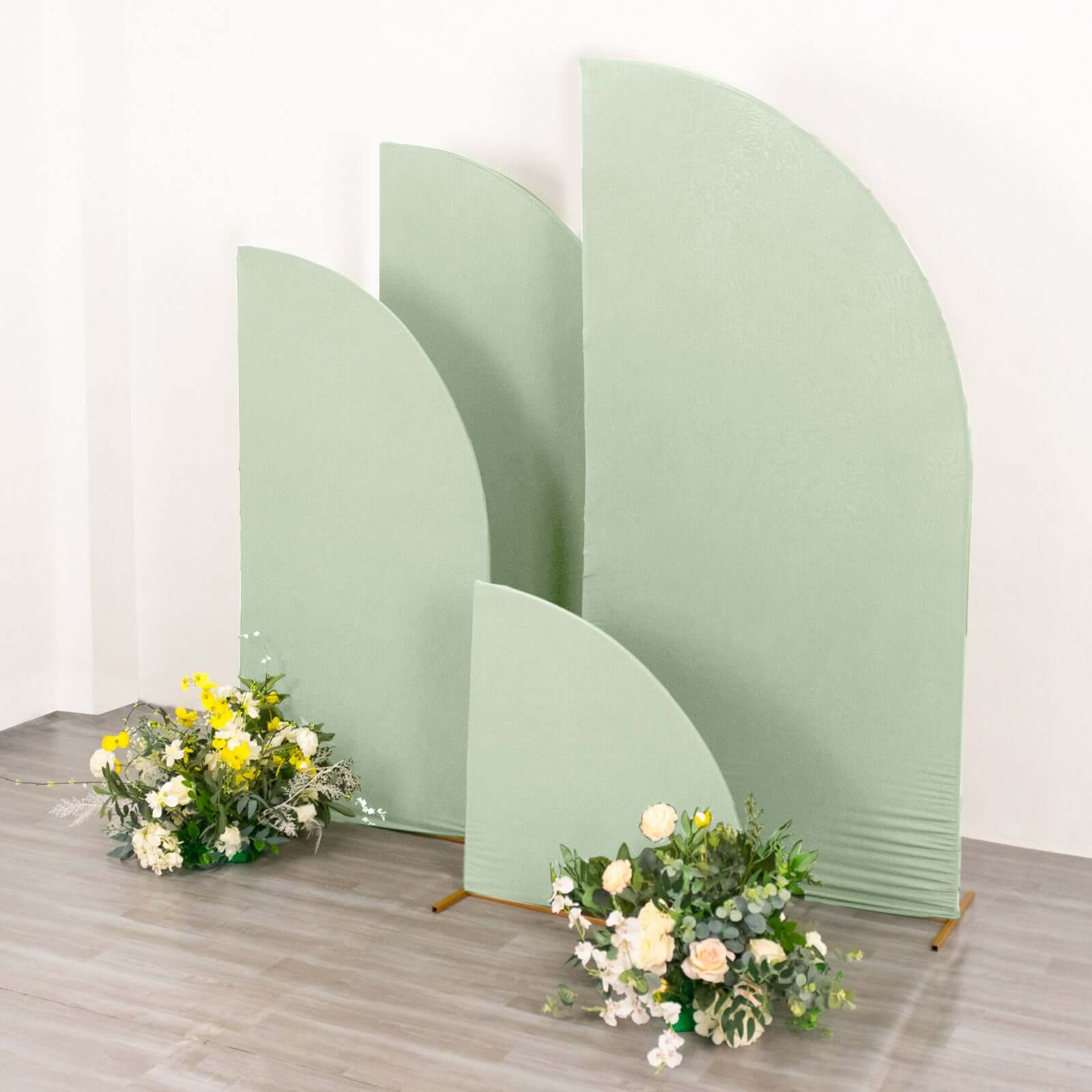 Set of 4 Matte Sage Green Spandex Half Moon Chiara Backdrop Stand Covers, Custom Fitted Wedding Arch Covers - 2.5ft,5ft,6ft,7ft