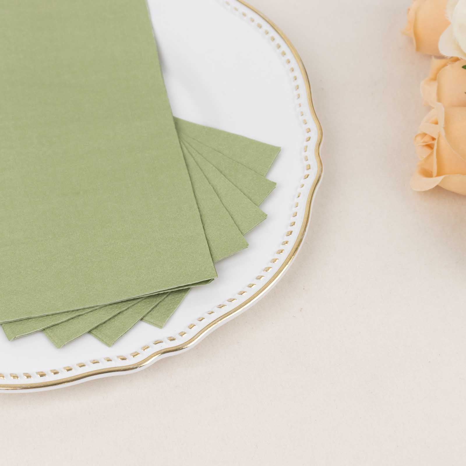 50-Pack Paper Napkins Soft Sage Green - Disposable 2-Ply Cocktail and Beverage Napkins for Weddings