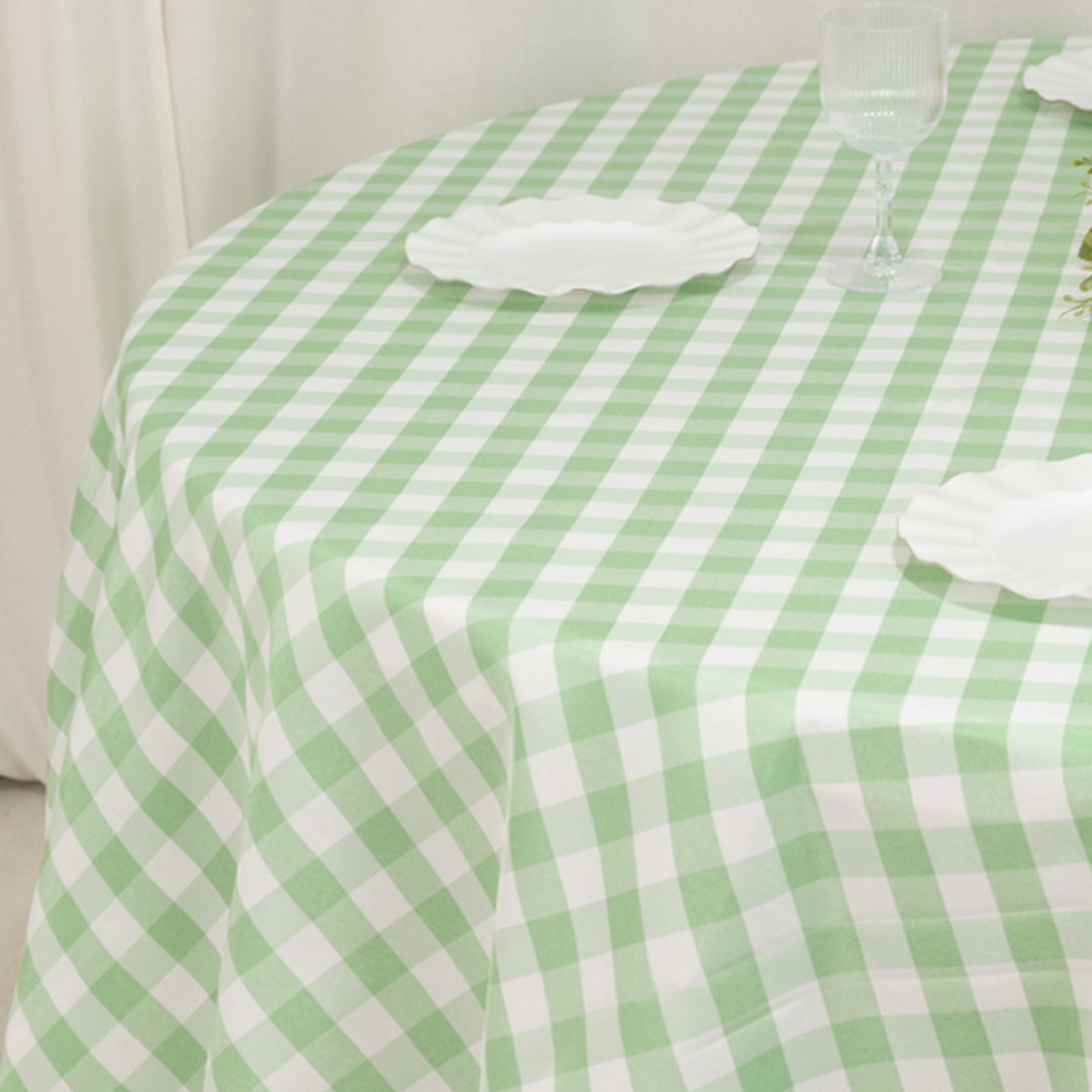 Polyester 120" Round Tablecloth White/Sage Green Seamless - Checkered Buffalo Plaid Table Cover