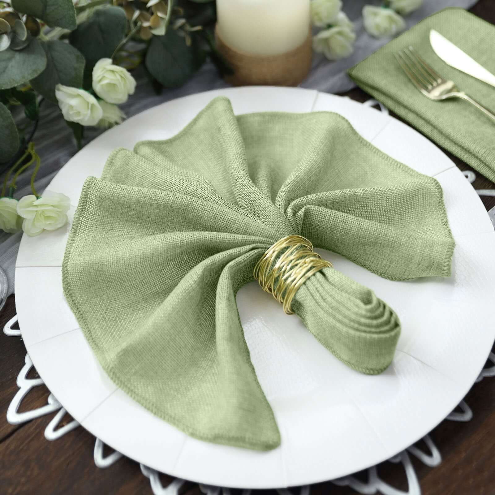 5 Pack Faux Jute 19"x19" Napkins Sage Green - Authentic Burlap Look Cloth Napkins