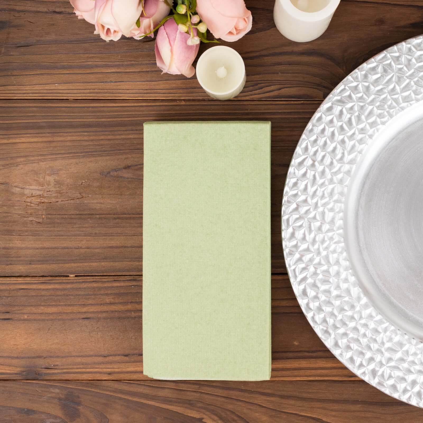 20-Pack Paper Linen-Like Napkins Sage Green - Disposable Hygienic Airlaid Guest Towels 8.5"x4"