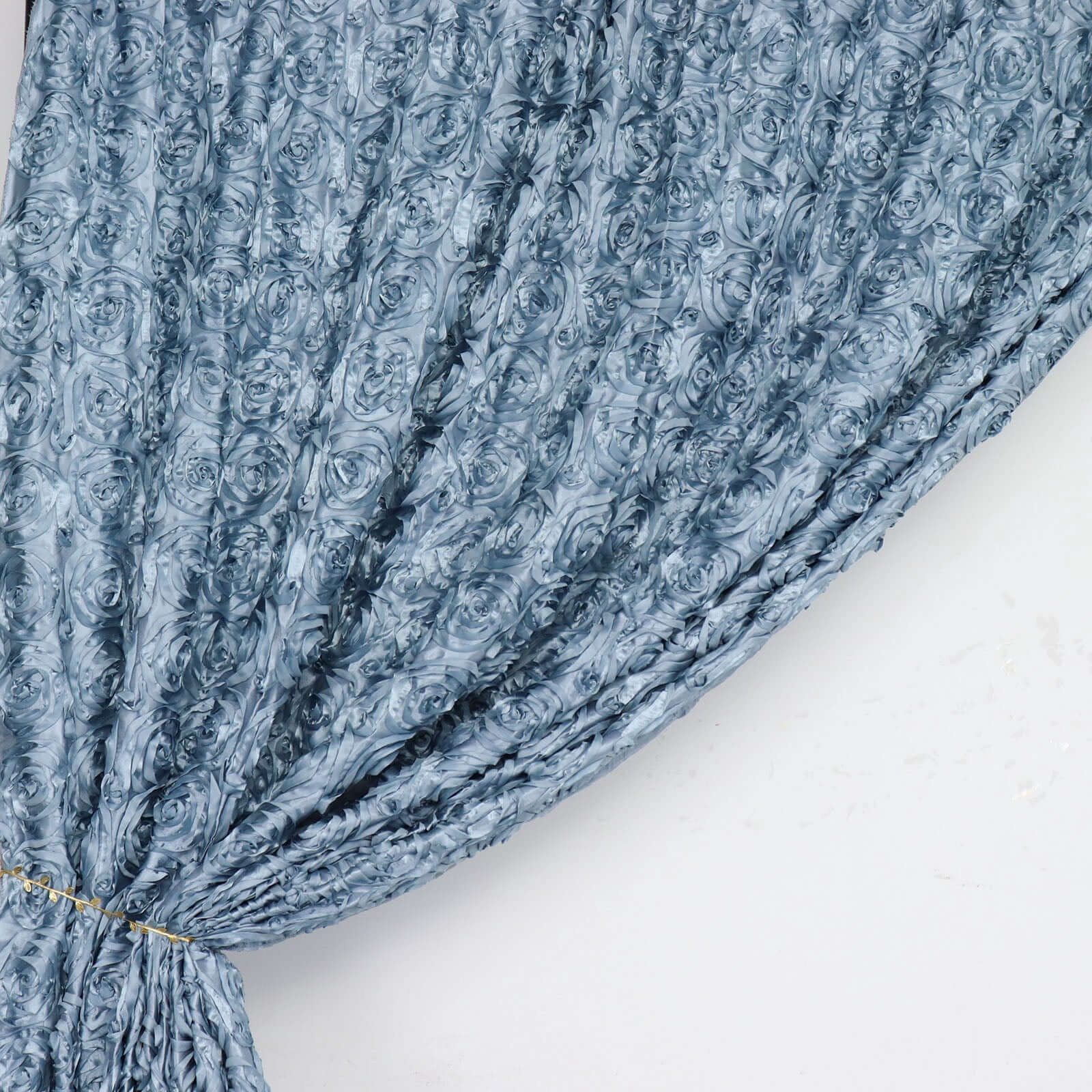8ftx8ft Dusty Blue Satin Rosette Event Curtain Drapes, Backdrop Event Panel