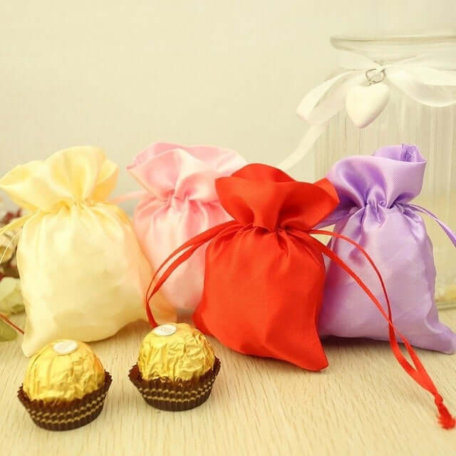 12 Pack 5"x7" Yellow Satin Drawstring Wedding Party Favor Gift Bags