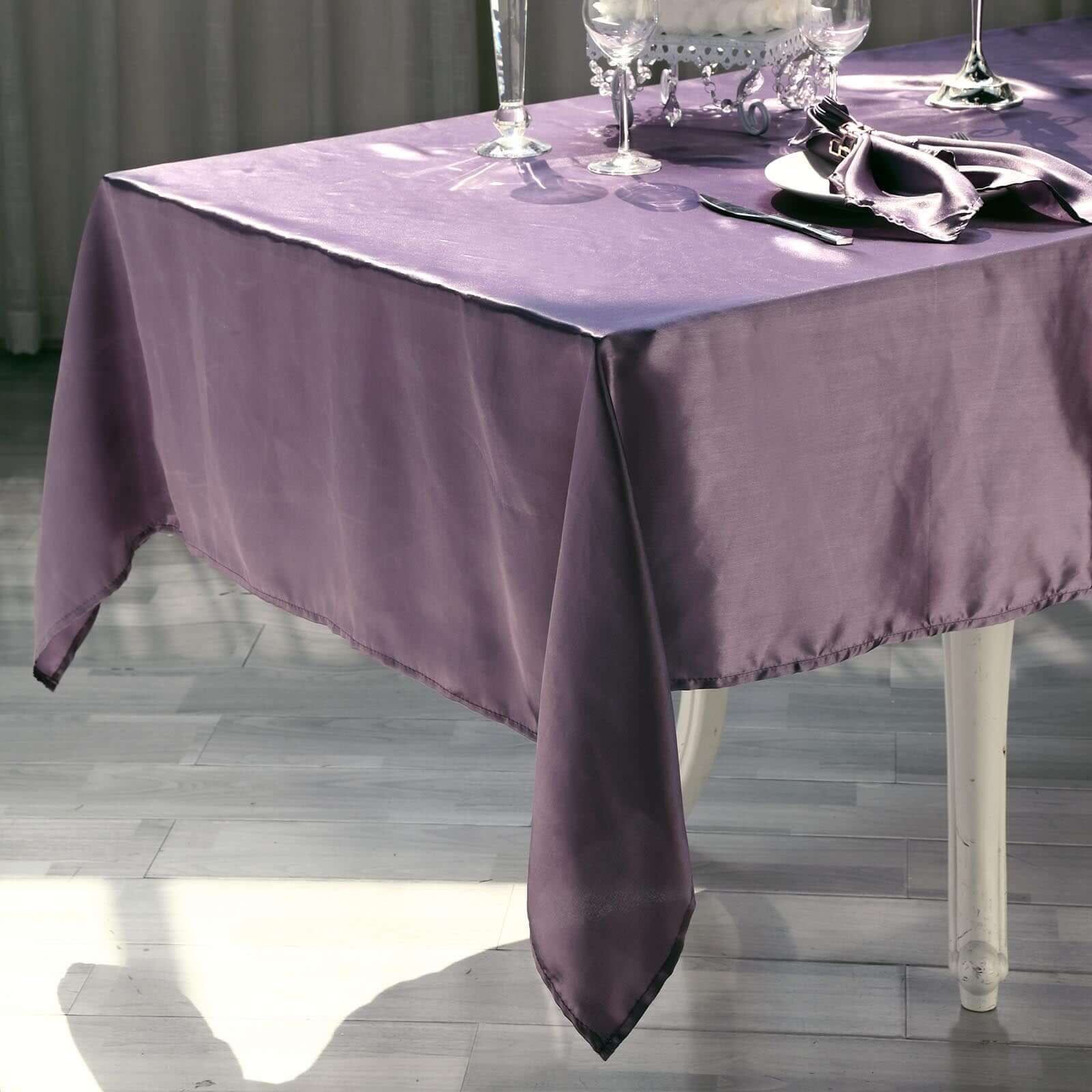 Satin Rectangular 60"x102" Tablecloth Violet Amethyst - Smooth and Lustrous Table Cover