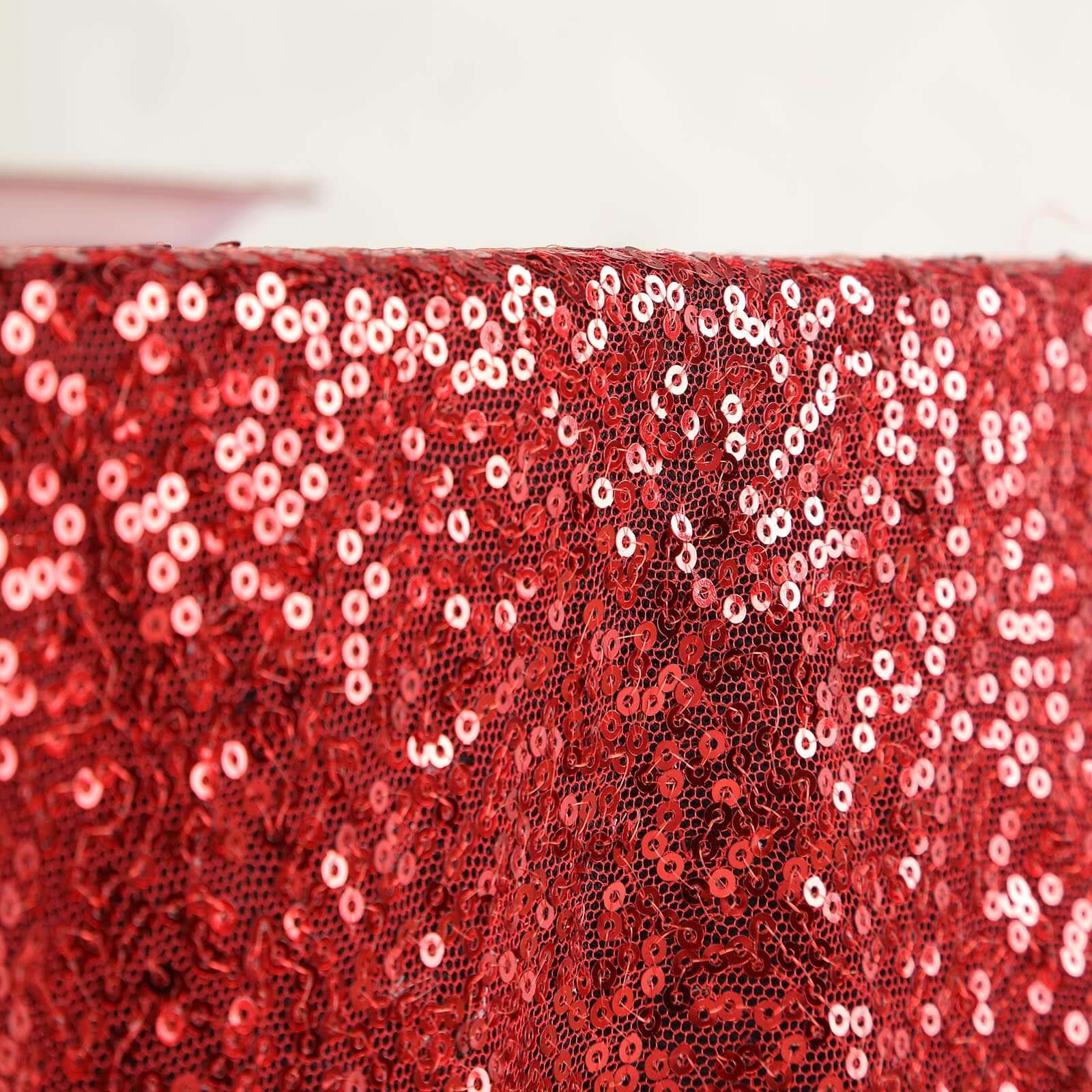 Sequin 132" Round Tablecloth Red - Seamless Dazzling Table Cover