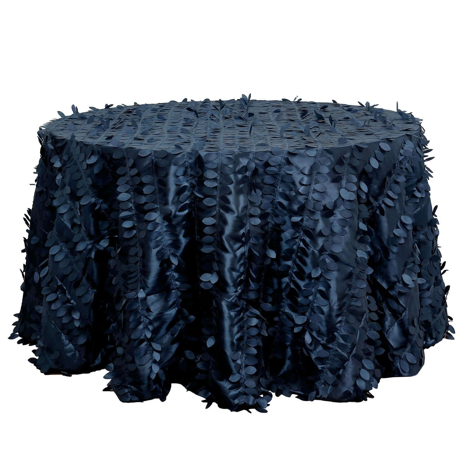 Taffeta 120" Round Tablecloth Navy Blue | 3D Leaf Petal Design Seamless Table Cover