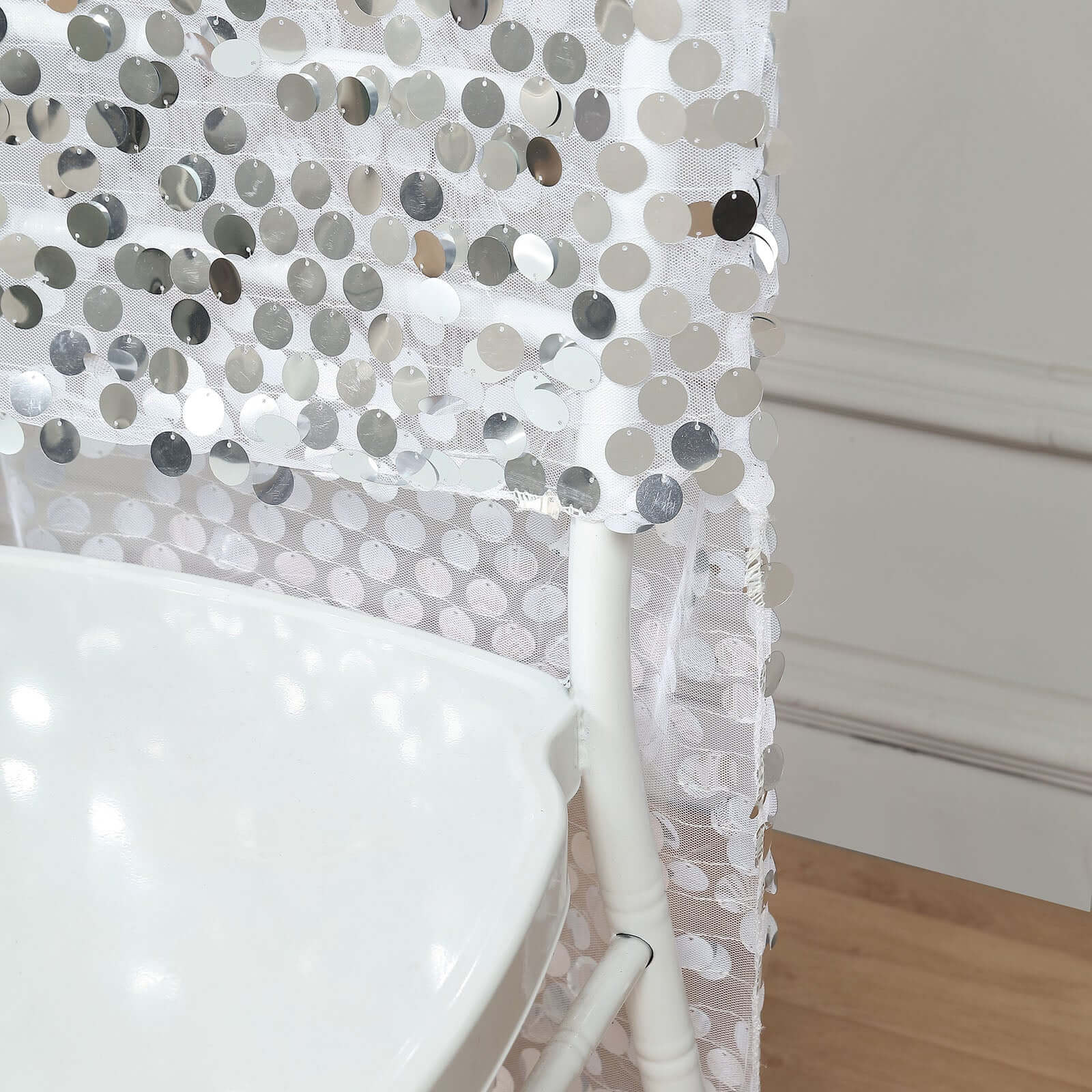 Sequin Chair Slipcover Big Payette Design for Chiavari Chairs Silver - Glittering Chair Back Cover