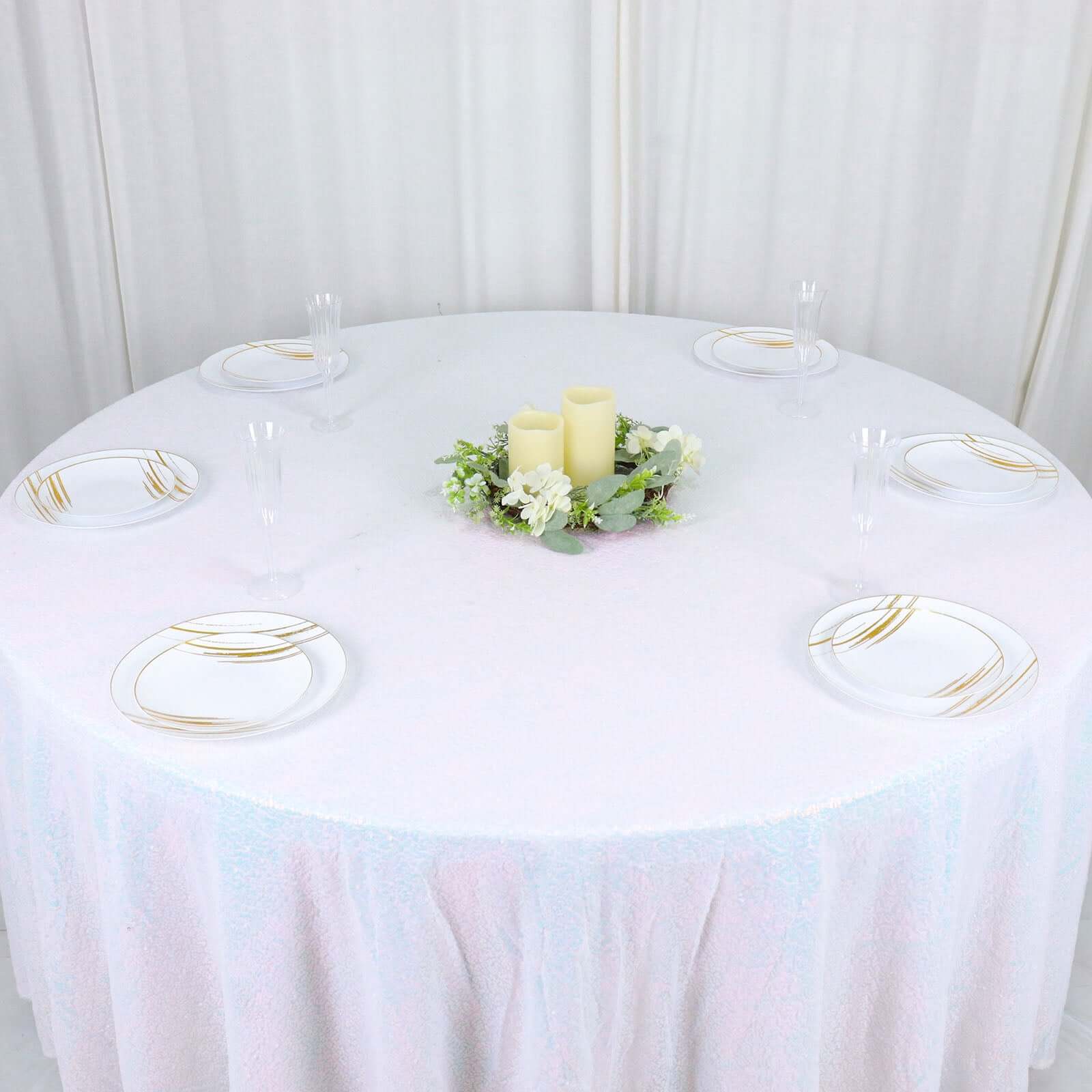 Sequin 120" Round Tablecloth Iridescent Blue - Seamless Glittering Table Cover