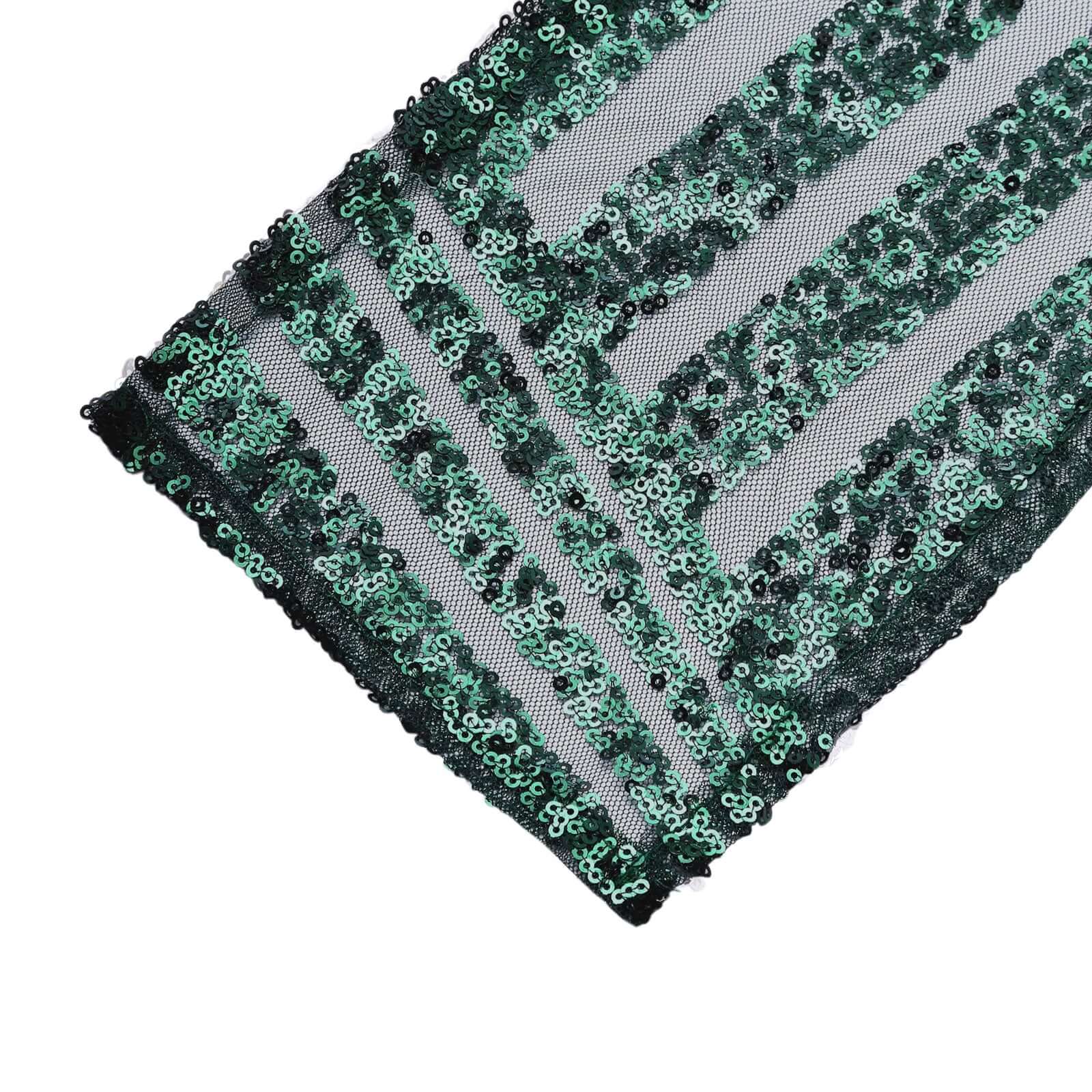 5 Pack Glitz Sequin Chair Sashes with Geometric Diamond Design 6"x88" Hunter Emerald Green