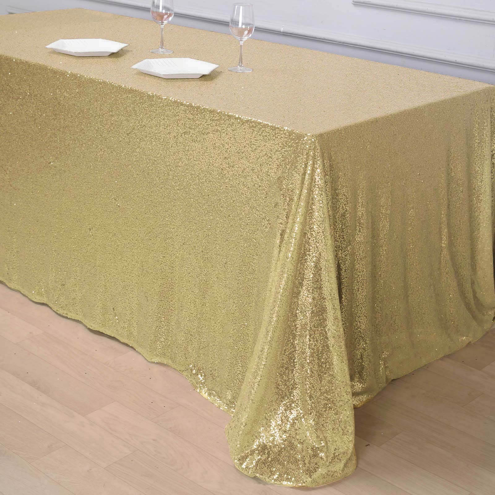 Sequin 90"x156" Rectangle Tablecloth Champagne - Seamless Twinkling Table Cover