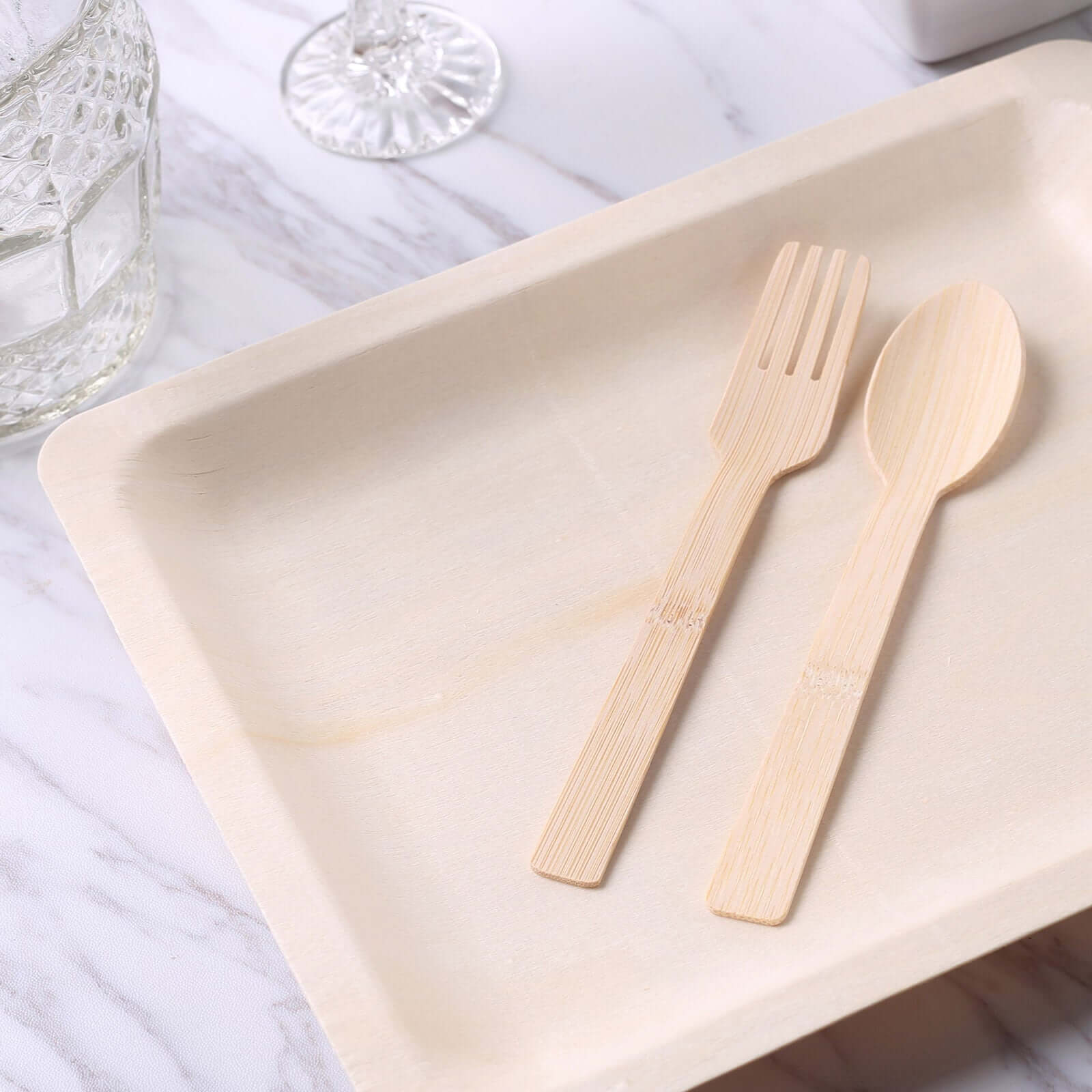 12-Pack Birchwood 8"x10" Rectangle Dinner Plates - Natural Eco Friendly Wooden Disposable Plates for Farmhouse-Style Events, Parties & Gatherings