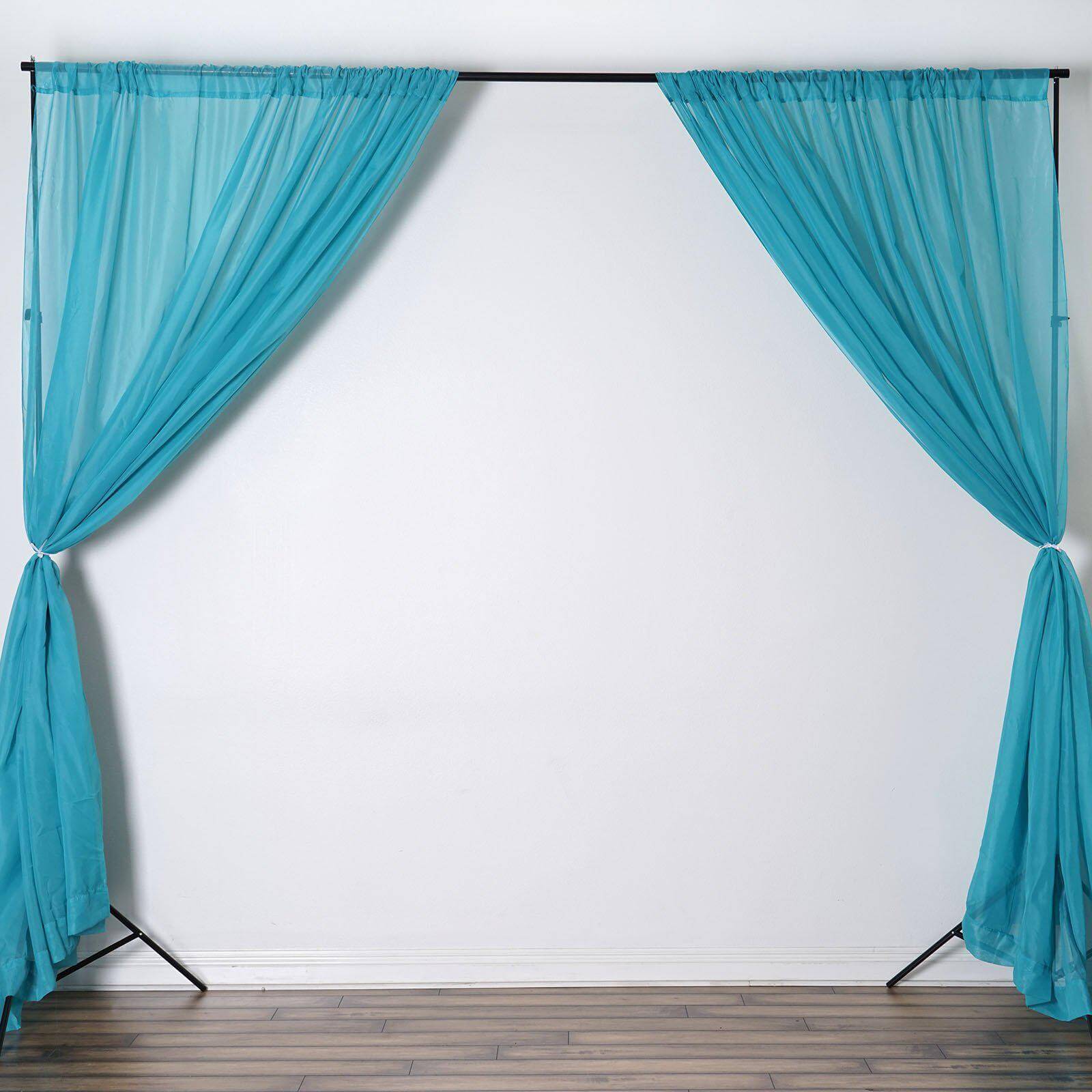 2 Pack Turquoise Sheer Chiffon Event Curtain Drapes, Durable Flame Resistant Premium Organza Backdrop Event Panels With Rod Pockets - 10ftx10ft