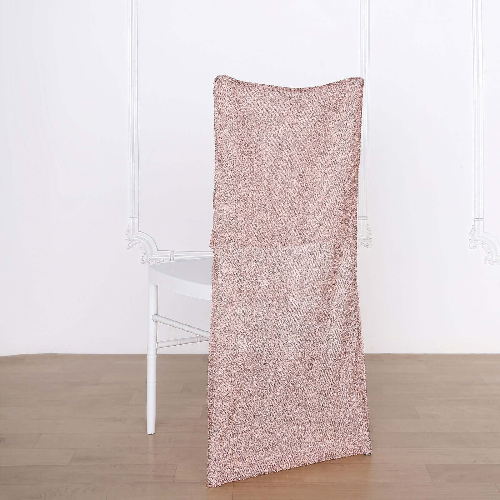 Stretch Spandex Chair Back Slipcover with Metallic Shimmer Tinsel Rose Gold - Durable Chiavari Chair Back Cover