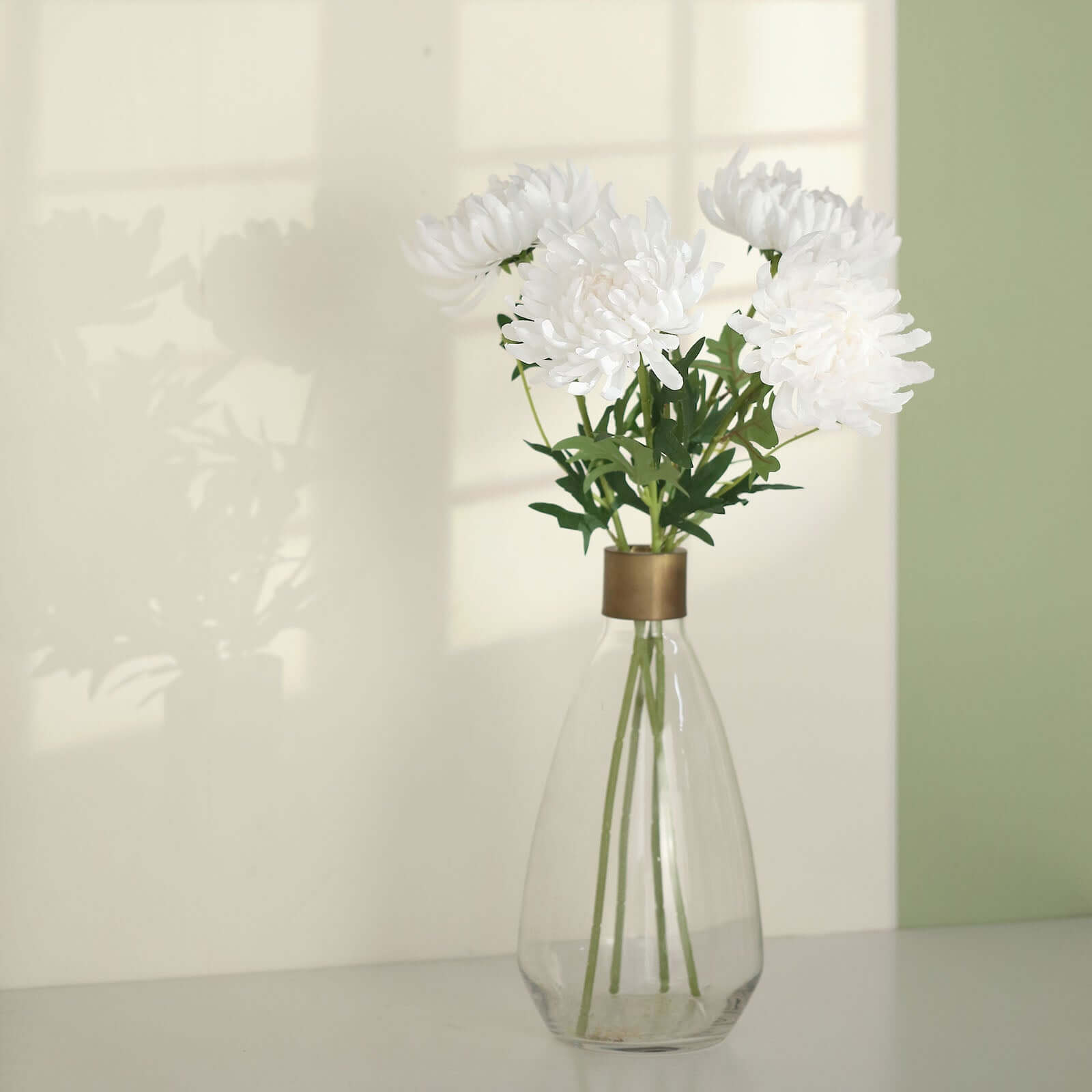 3 Stems White 27" Artificial Silk Chrysanthemum Bouquet Flowers, Large Faux Mum Branches