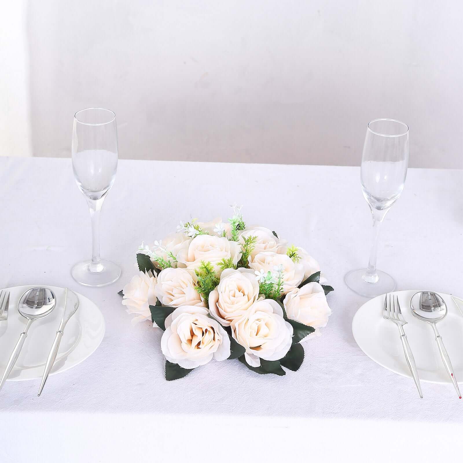 2 Pack Cream Silk 15-Head Rose Flower Balls For Centerpieces - 10", Artificial Kissing Ball Floral Arrangements