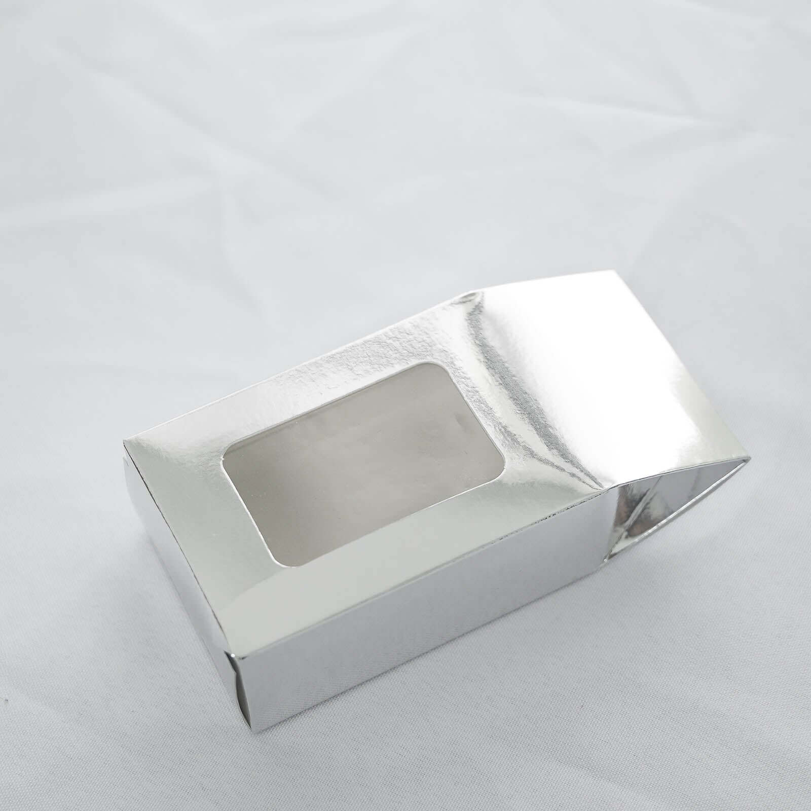 25 Pack Silver Tote With Window Party Favor Candy Gift Boxes 2.75" X 1.5" X 6"