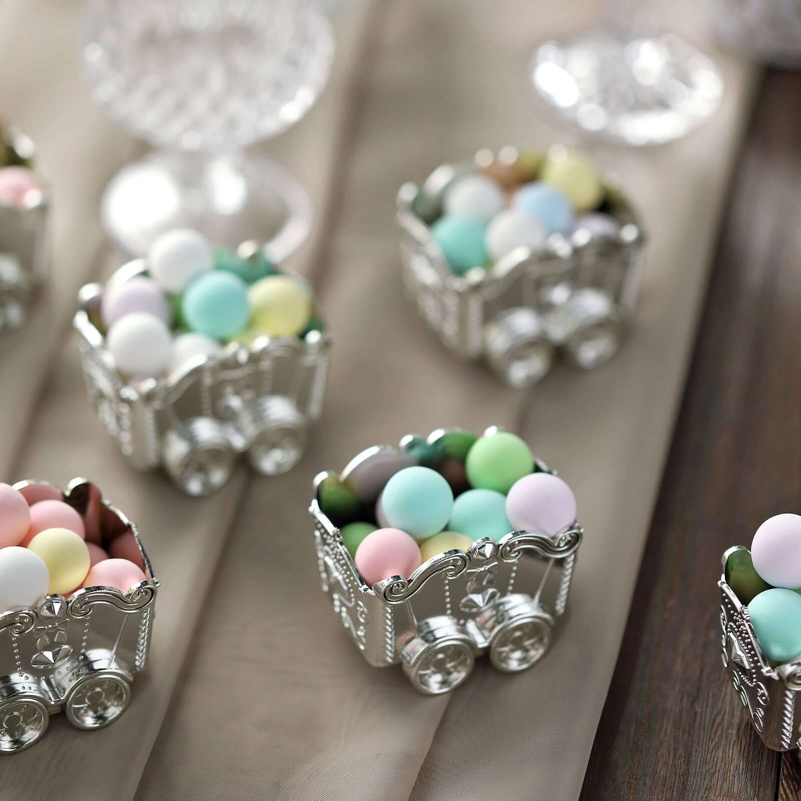 12 Pack 2.5" Silver Mini Chariot Treat Party Favor Boxes, Small Candy Container Gift Boxes