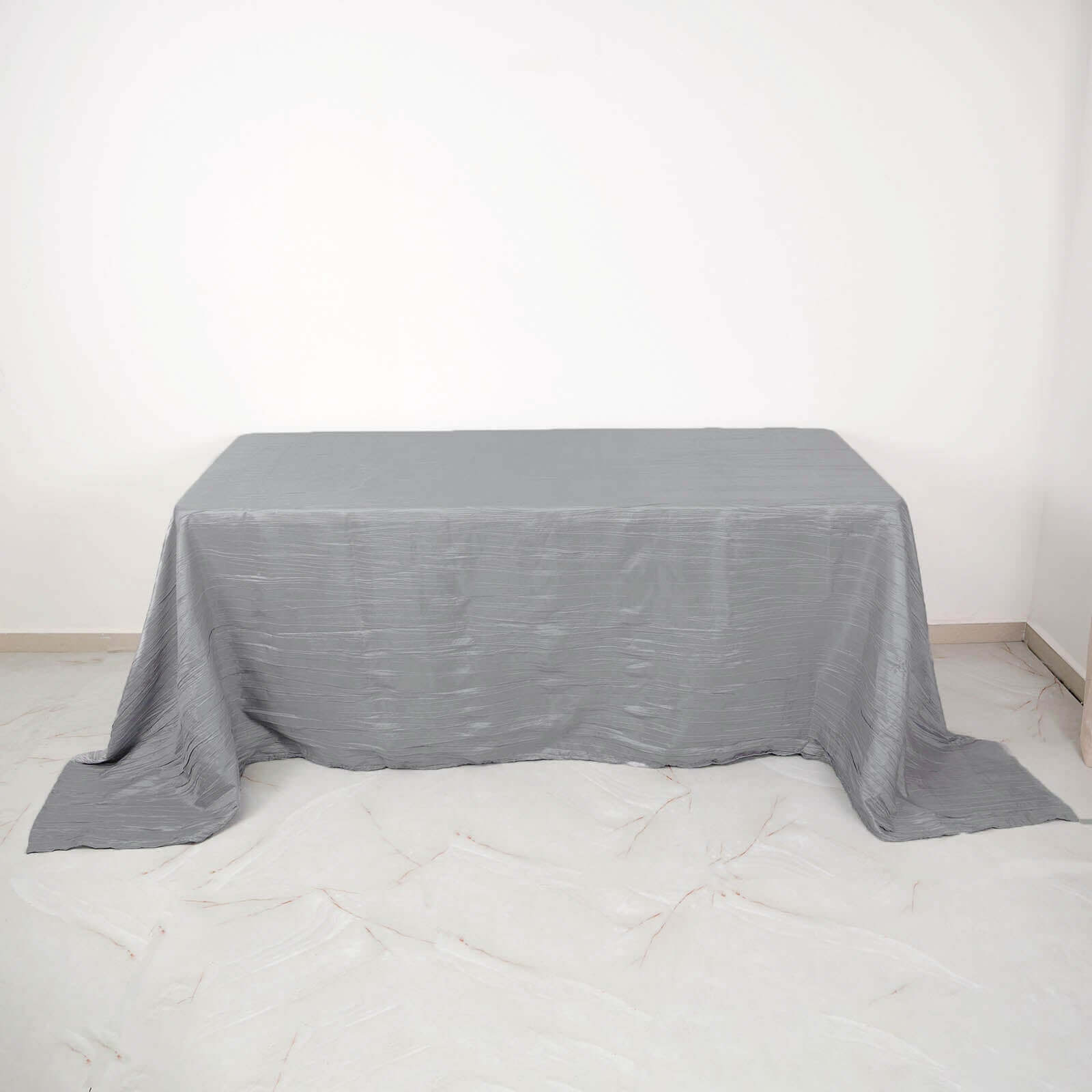 Taffeta 90"x132" Rectangle Tablecloth Silver - Seamless Accordion Crinkle Table Cover