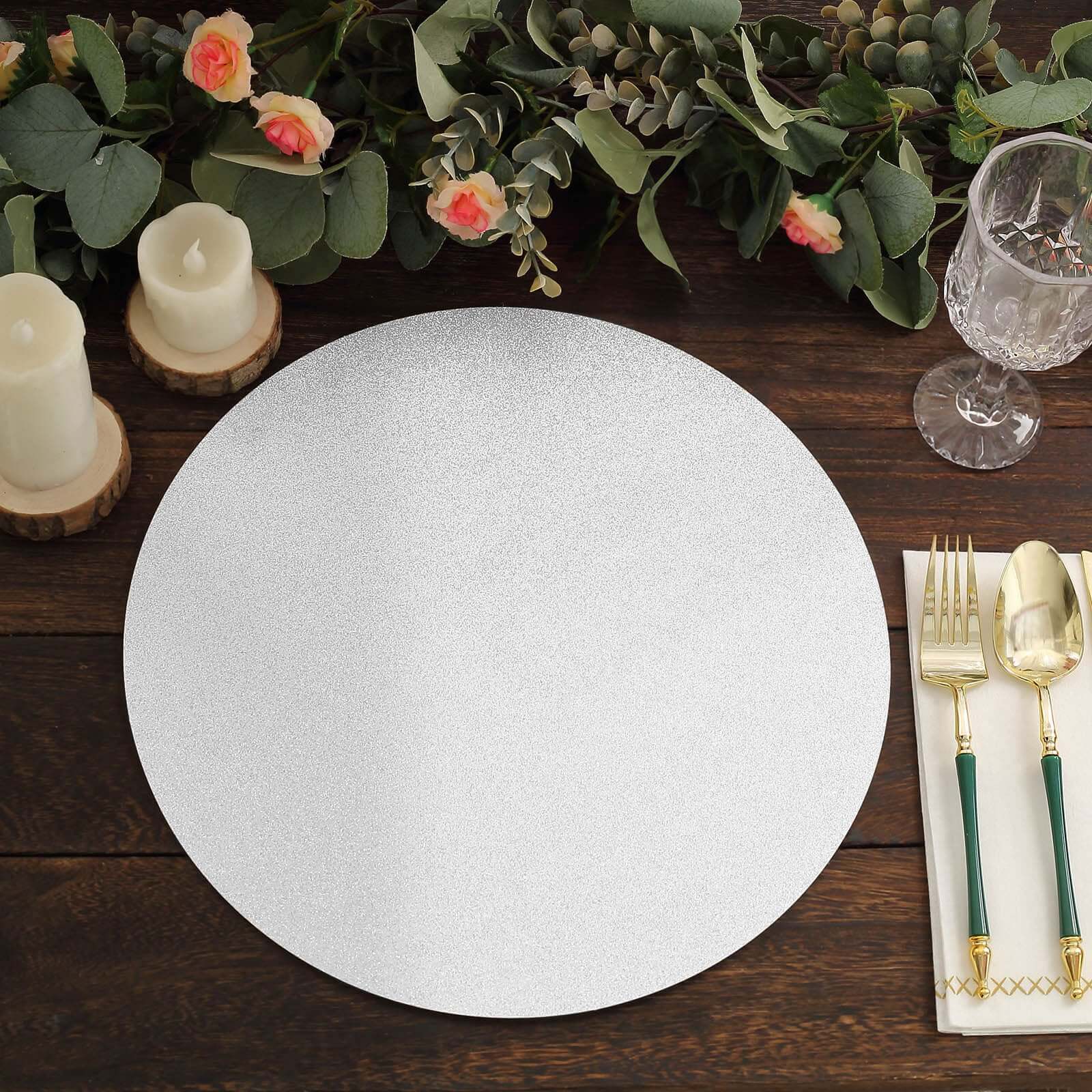 20-Pack Disposable Table Placemats in Silver Glitter - 210GSM Paper Placemats for Classy Events 13"