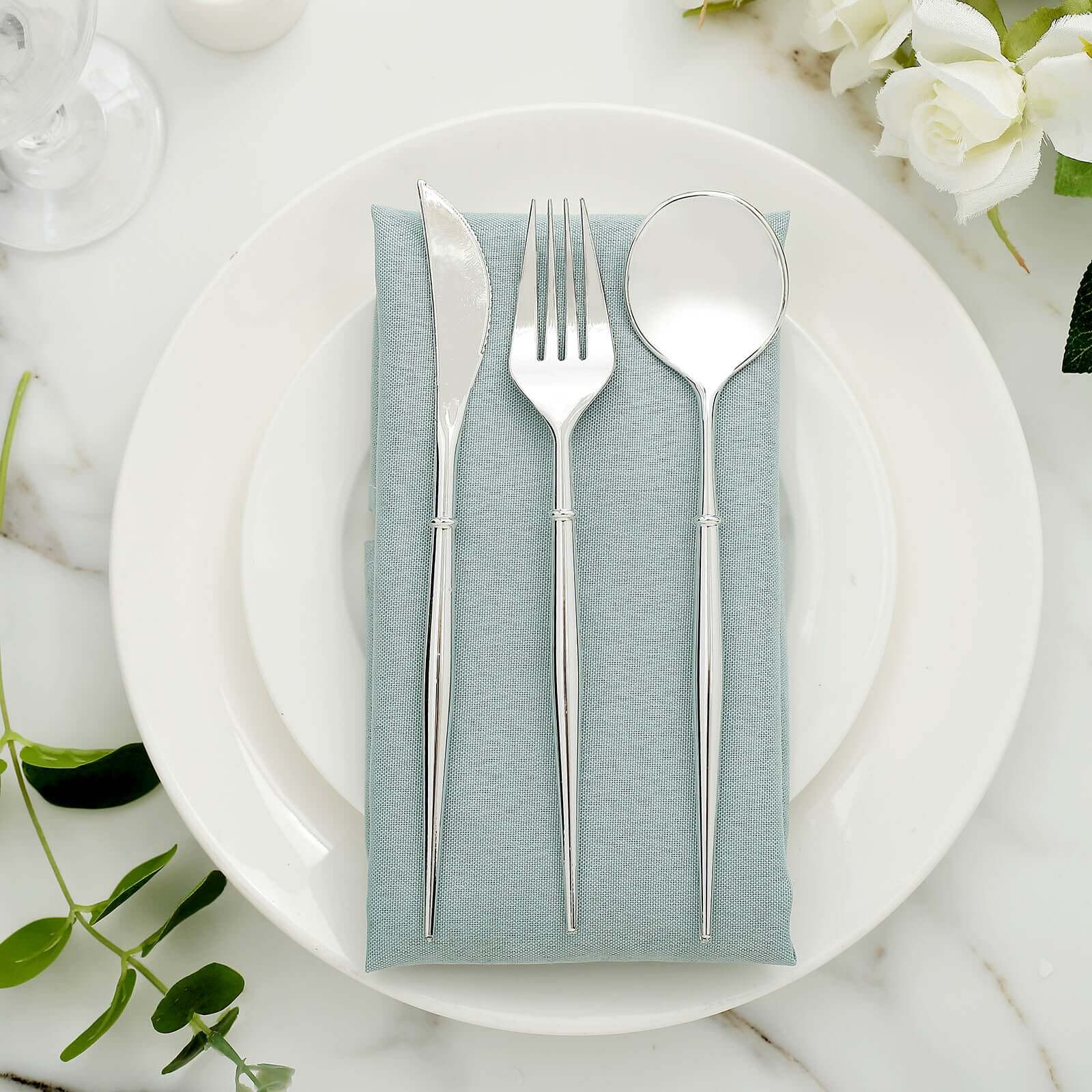 24-Pack Plastic Flatware Set in Silver - Heavy Duty Disposable Modern Silverware 8"