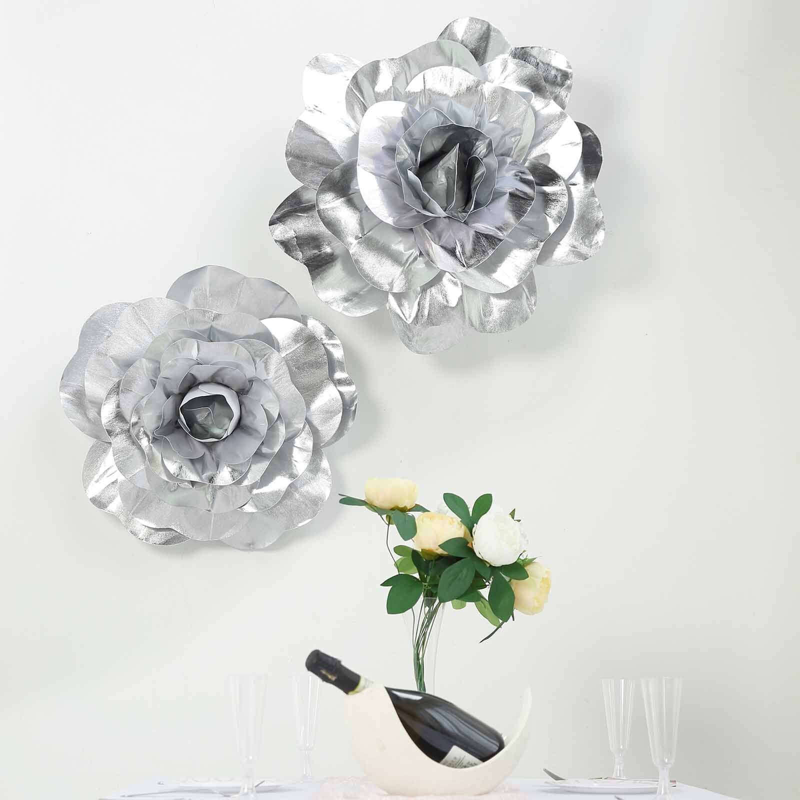 2 Pack 20" Large Silver Real Touch Artificial Foam DIY Craft Roses