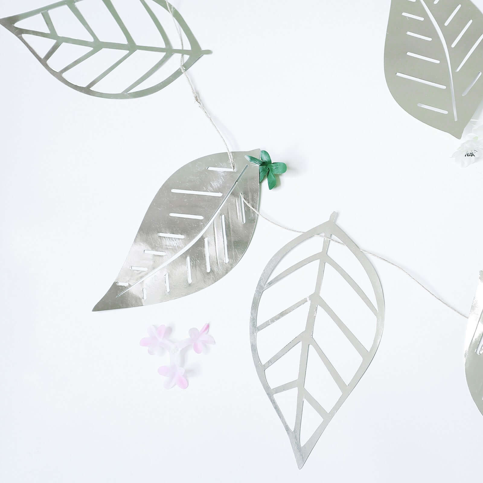 7ft Silver Foiled Paper Assorted Leaves Hanging Garland Banner