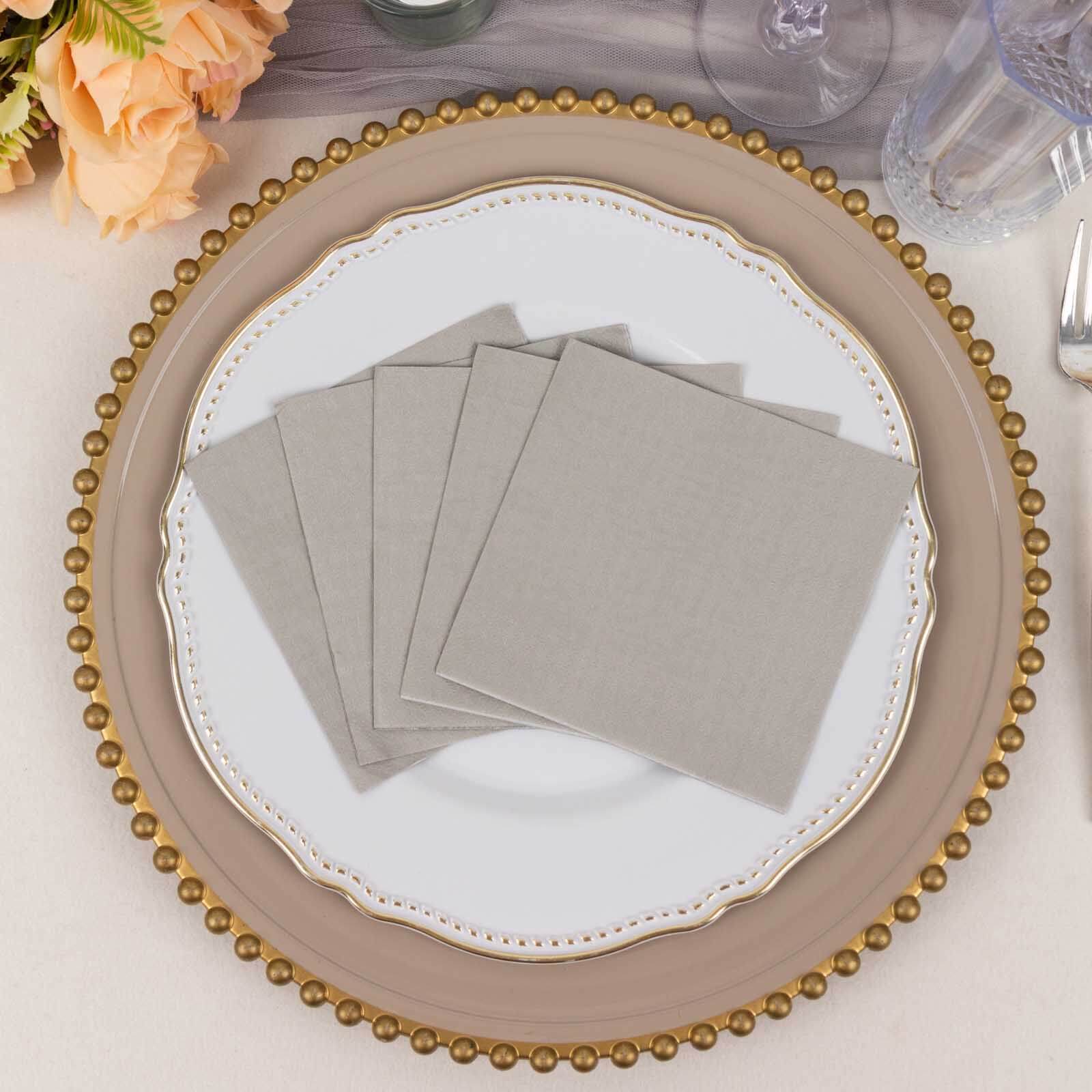 50-Pack Paper Beverage Napkins Silver - 2 Ply Disposable Soft 18GSM Cocktail Napkins 5"x5"