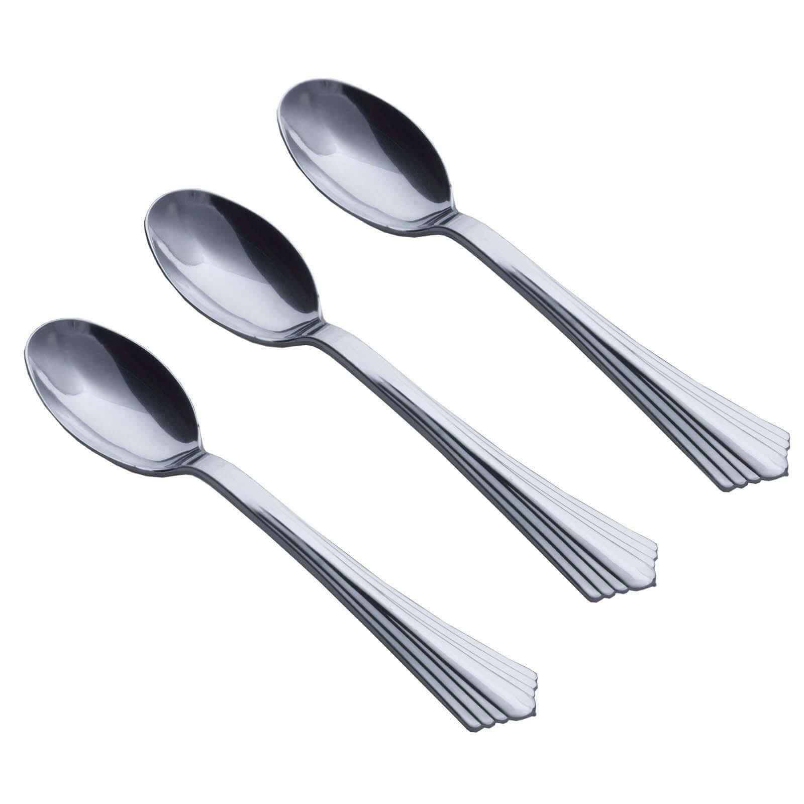 25-Pack Plastic Spoons Light Silver Heavy Duty with Fluted Handles - Reliable Disposable Cutlery 7"