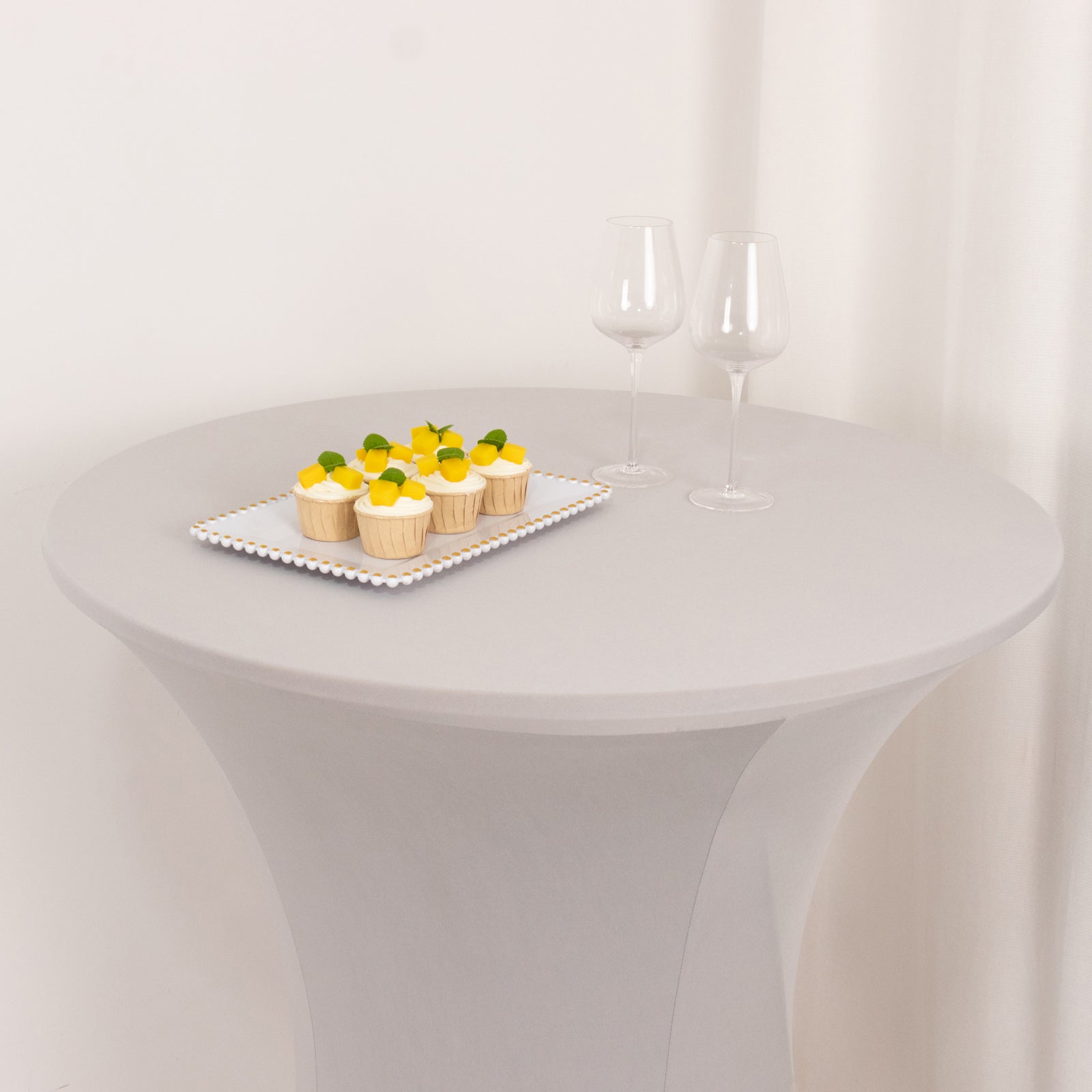 Spandex 33"-36" Round Cocktail Table Cover Silver - Easy to Maintain Stretch Fitted Highboy Tablecloth