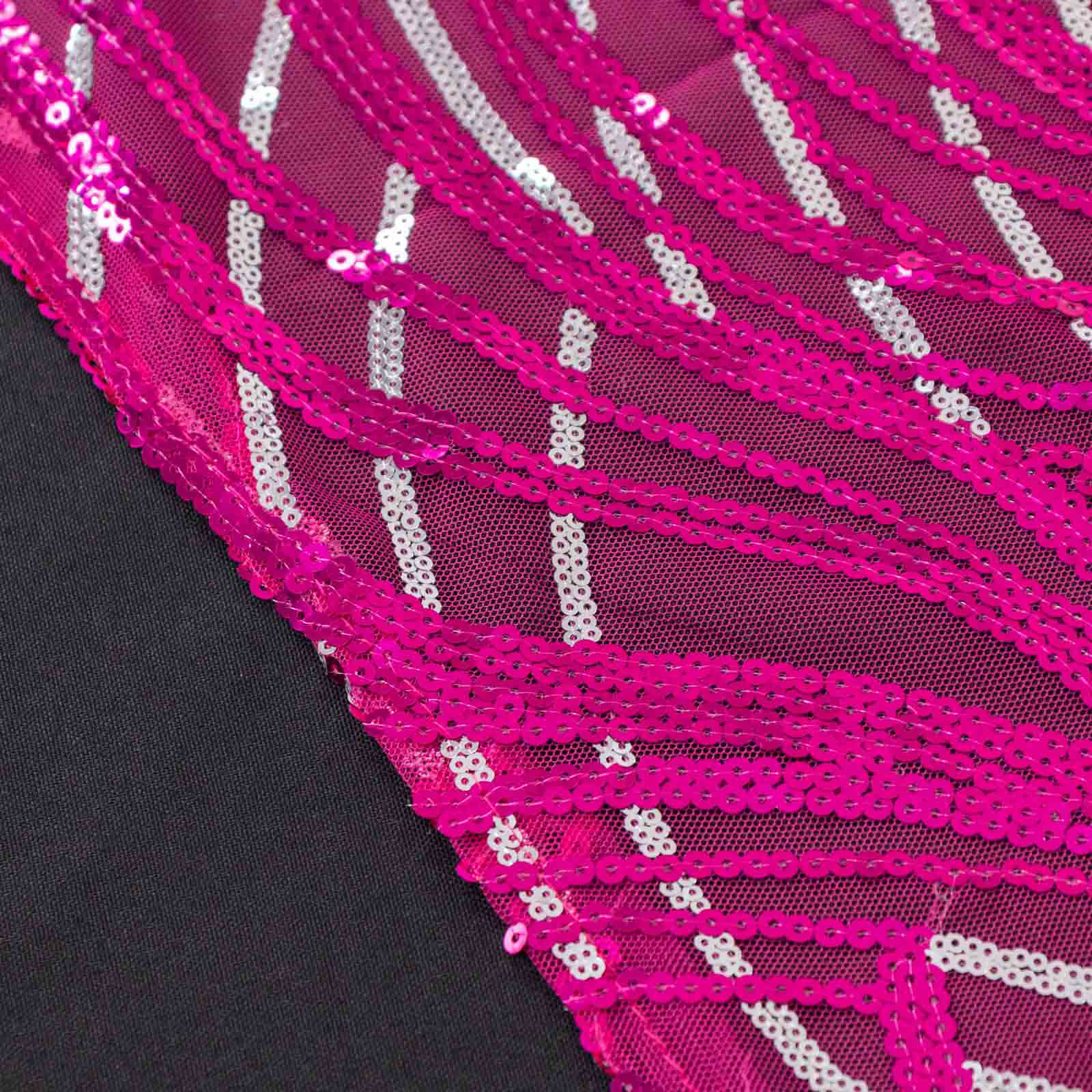 Mesh 90"x156" Rectangle Tablecloth Fuchsia/Silver - Wave Sequin Embroidered Table Cover