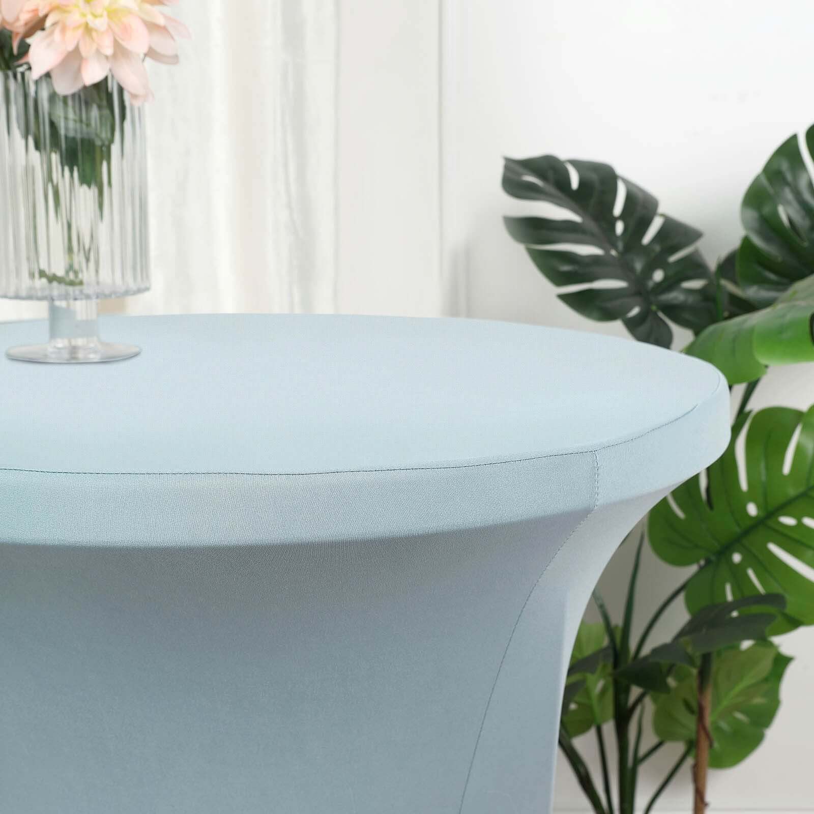 Spandex 24"-32" Round Cocktail Table Cover Dusty Blue - Easy to Maintain Stretch Fitted Highboy Tablecloth