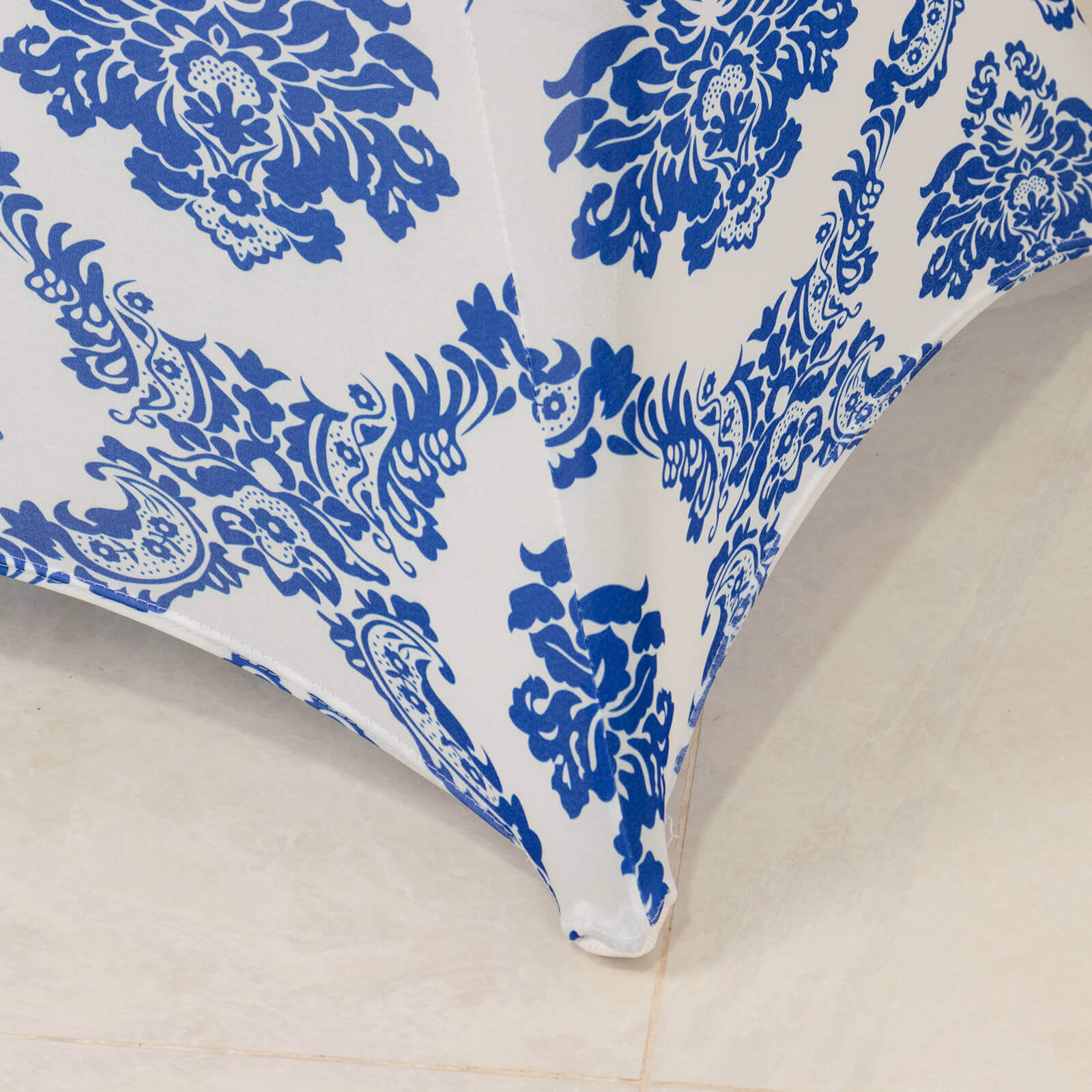 Spandex 24"-32" Round Cocktail Table Cover Royal Blue Damask Highboy Tables - Easy to Maintain Stretch Fitted Tablecloth