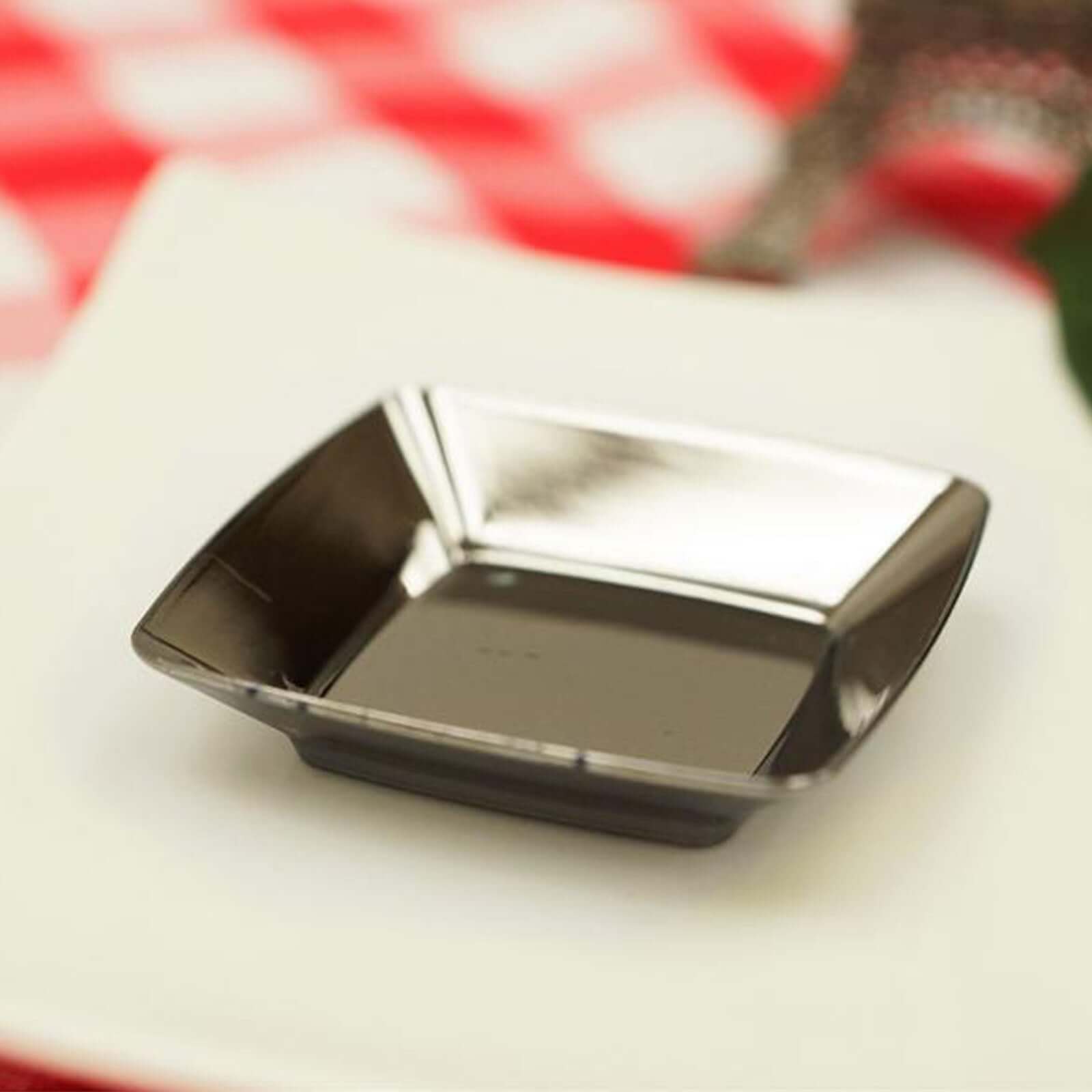 24 Pack 2" Silver Chrome Disposable Appetizer Dessert Bowls, Square Plastic Tapas Plates