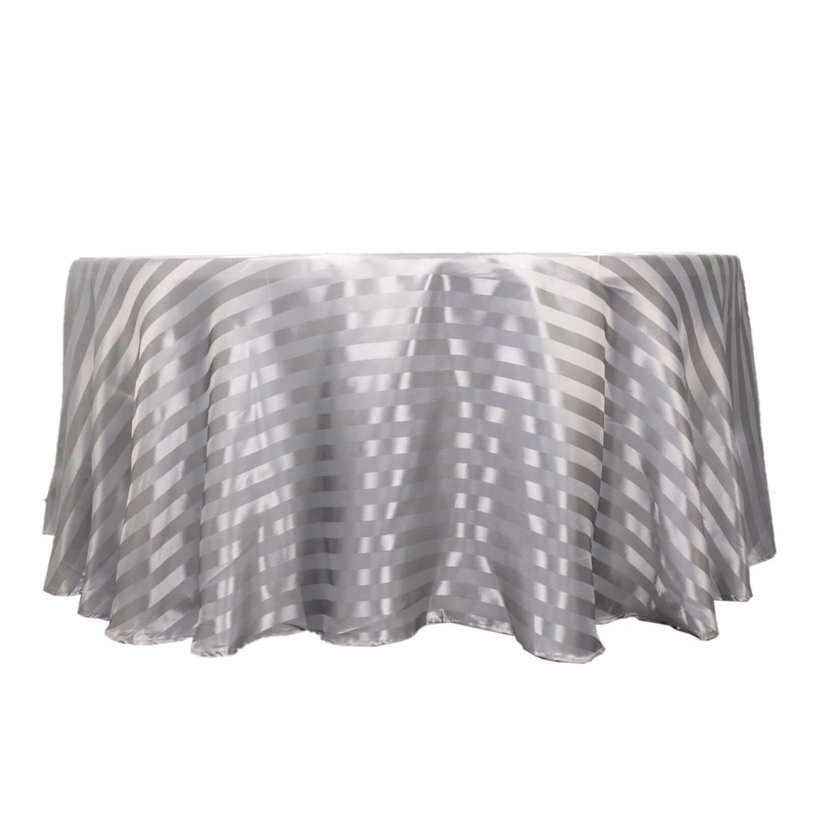 Satin Striped 120" Round Tablecloth Silver Satin Stripe - Silky Smooth Seamless Table Cover