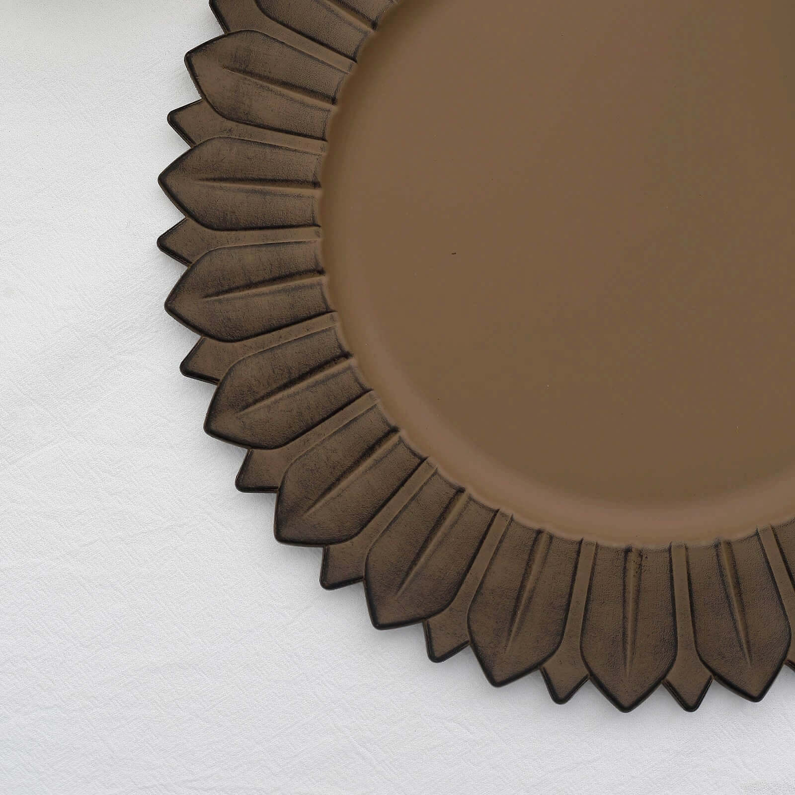 6-Pack Plastic Round Charger Plates 13" in Natural with Sunflower Rim, Matte Finish Disposable Dinner Charger Tableware