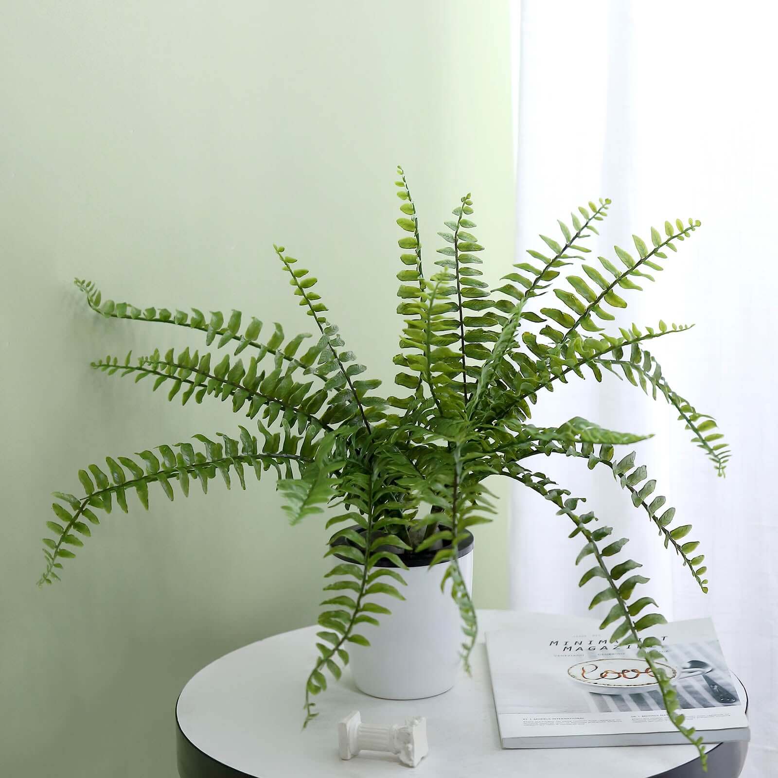 20" Artificial Boston Fern Green Leaf Plant, Premium Real Touch Indoor Spray