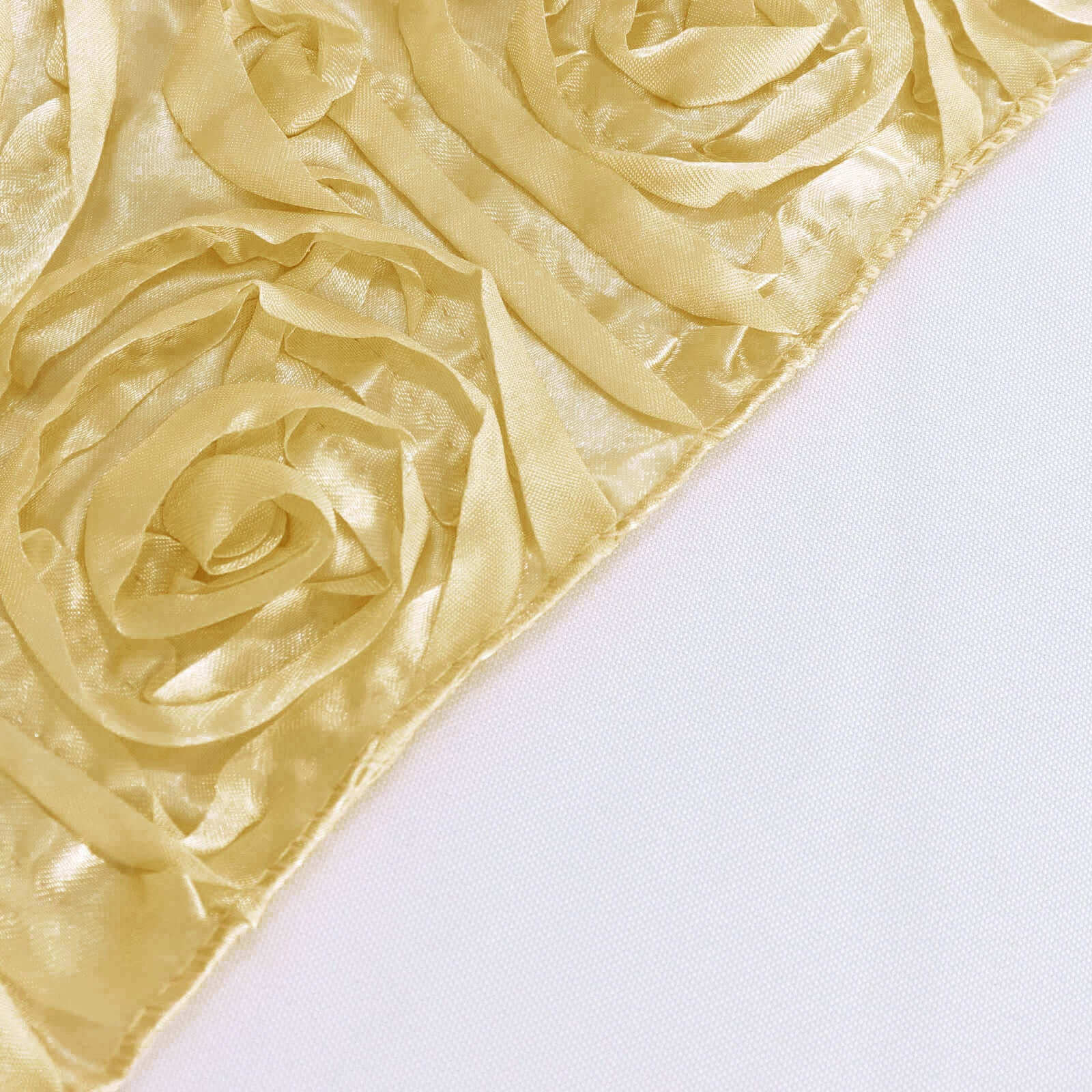 Satin 72"x72" Table Overlay Square Tablecloth Champagne - 3D Rosette Table Cover