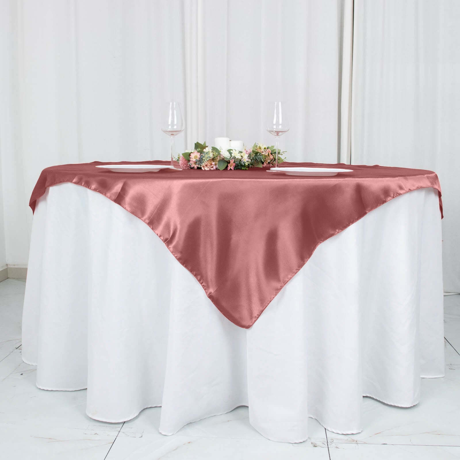 Satin 60"x60" Table Overlay Square Tablecloth Cinnamon Rose - Smooth Silky Touch Table Cover