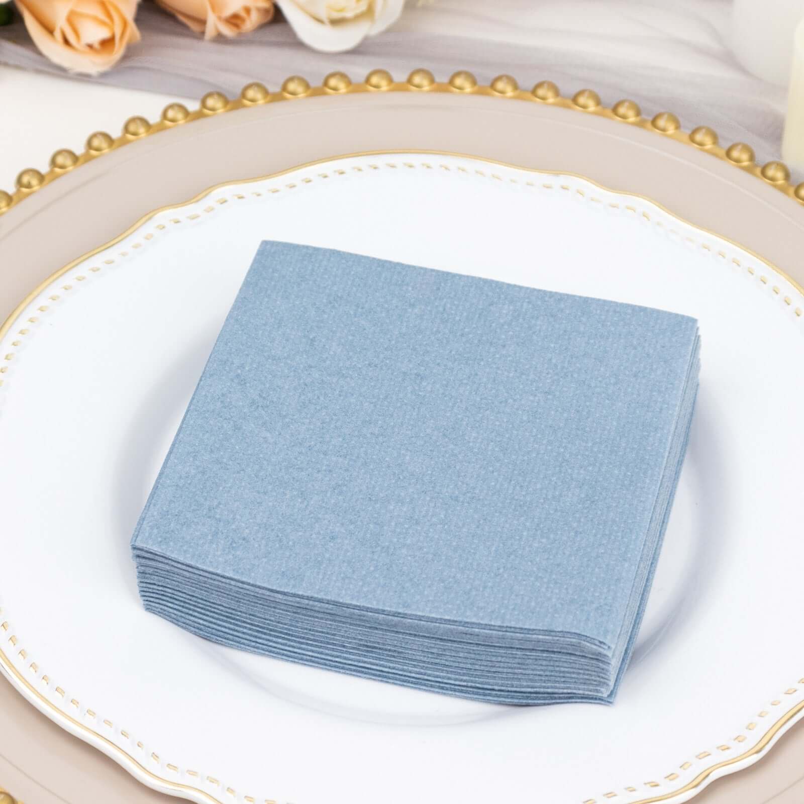 20-Pack Paper Linen-Like Cocktail Napkins Dusty Blue - Disposable 5"x5" Airlaid Soft Napkins