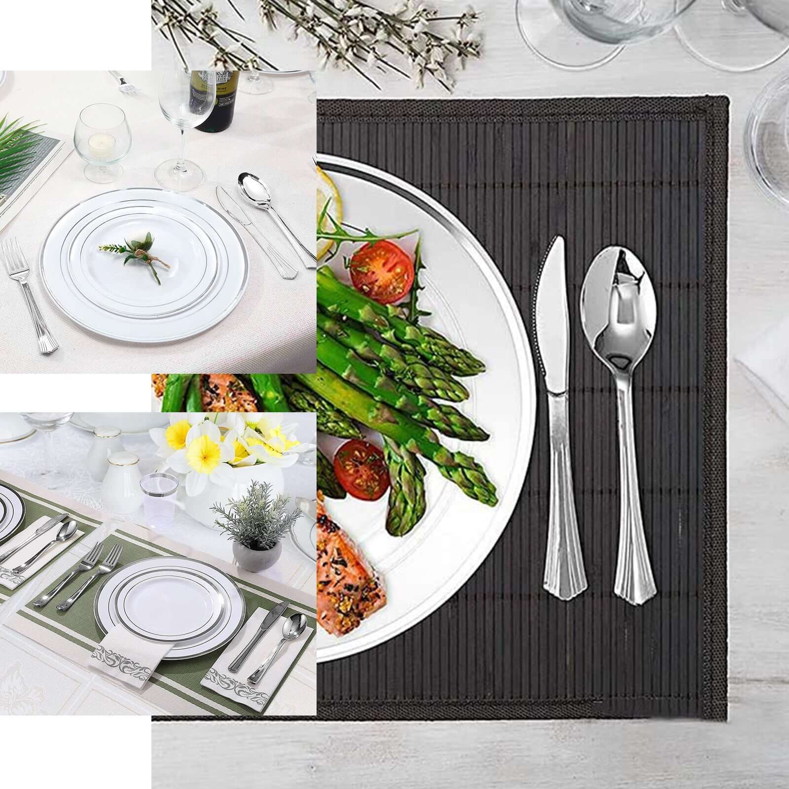 25-Pack Plastic Forks Silver Heavy Duty with Fluted Handles - Durable Disposable Tableware 7"