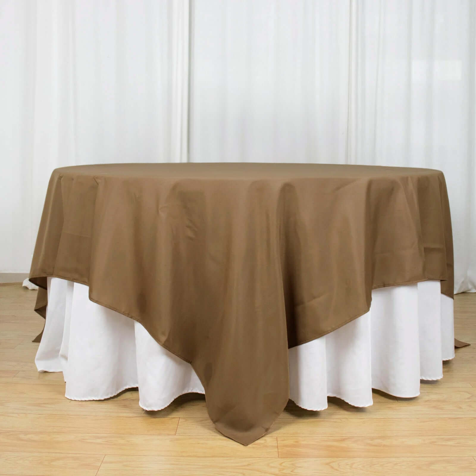 Polyester 90"x90" Table Overlay Square Tablecloth Taupe - Wrinkle-Resistant & Durable Table Cover