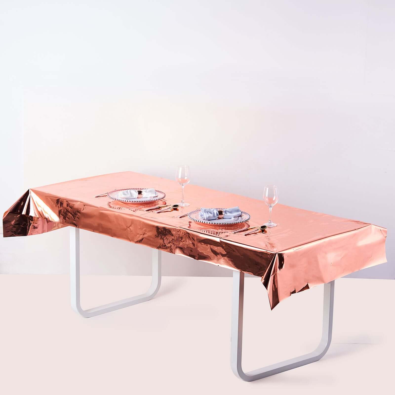 Metallic Foil Tablecloth Rectangle Rose Gold - Decorative Disposable Table Cover 40"x90"
