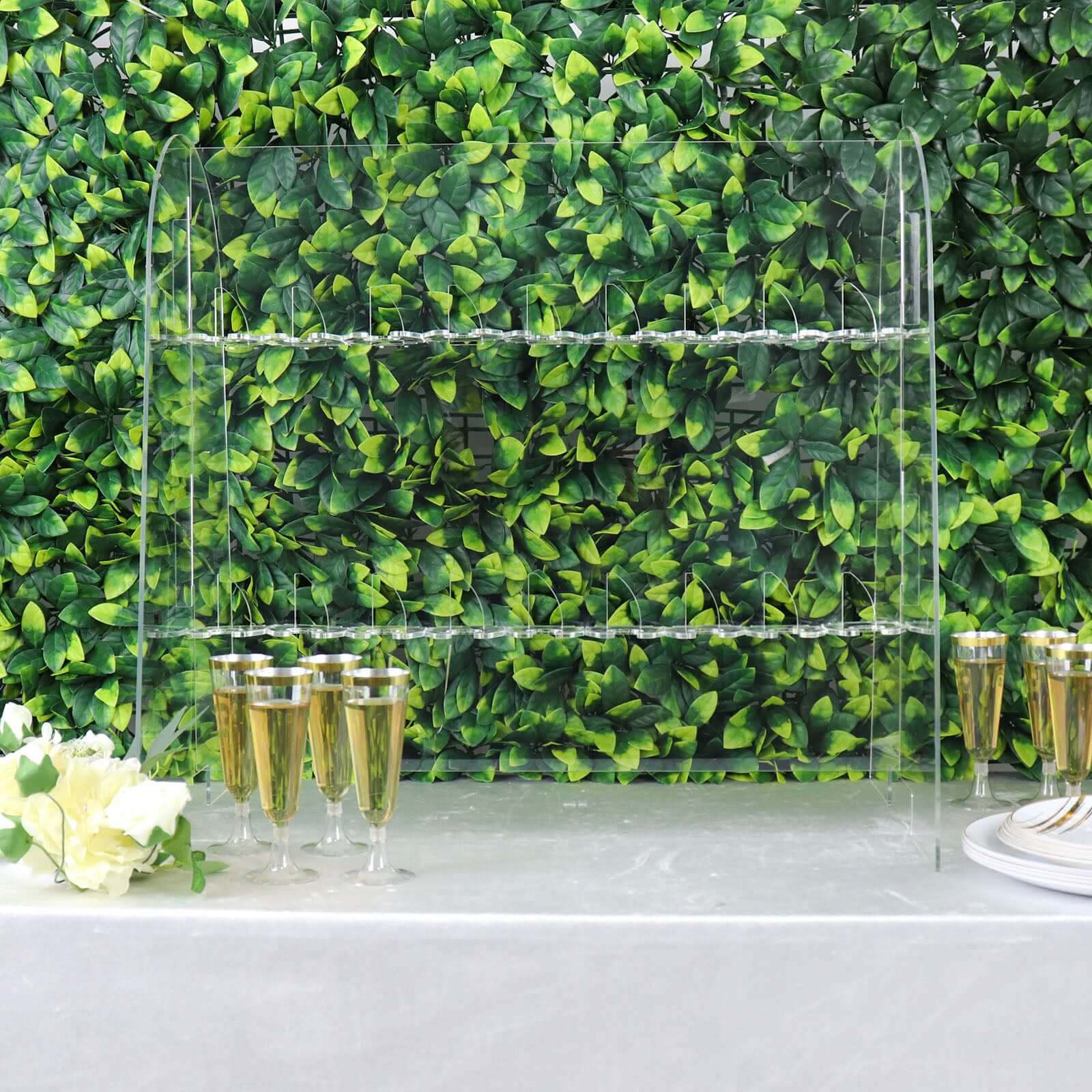 2-Tier Acrylic Champagne Glass Holder Display Stand Table Top Clear - Modern Stemware Rack Cocktail Drink Holder with 18 Hooks for Events & DIY Bars 25"
