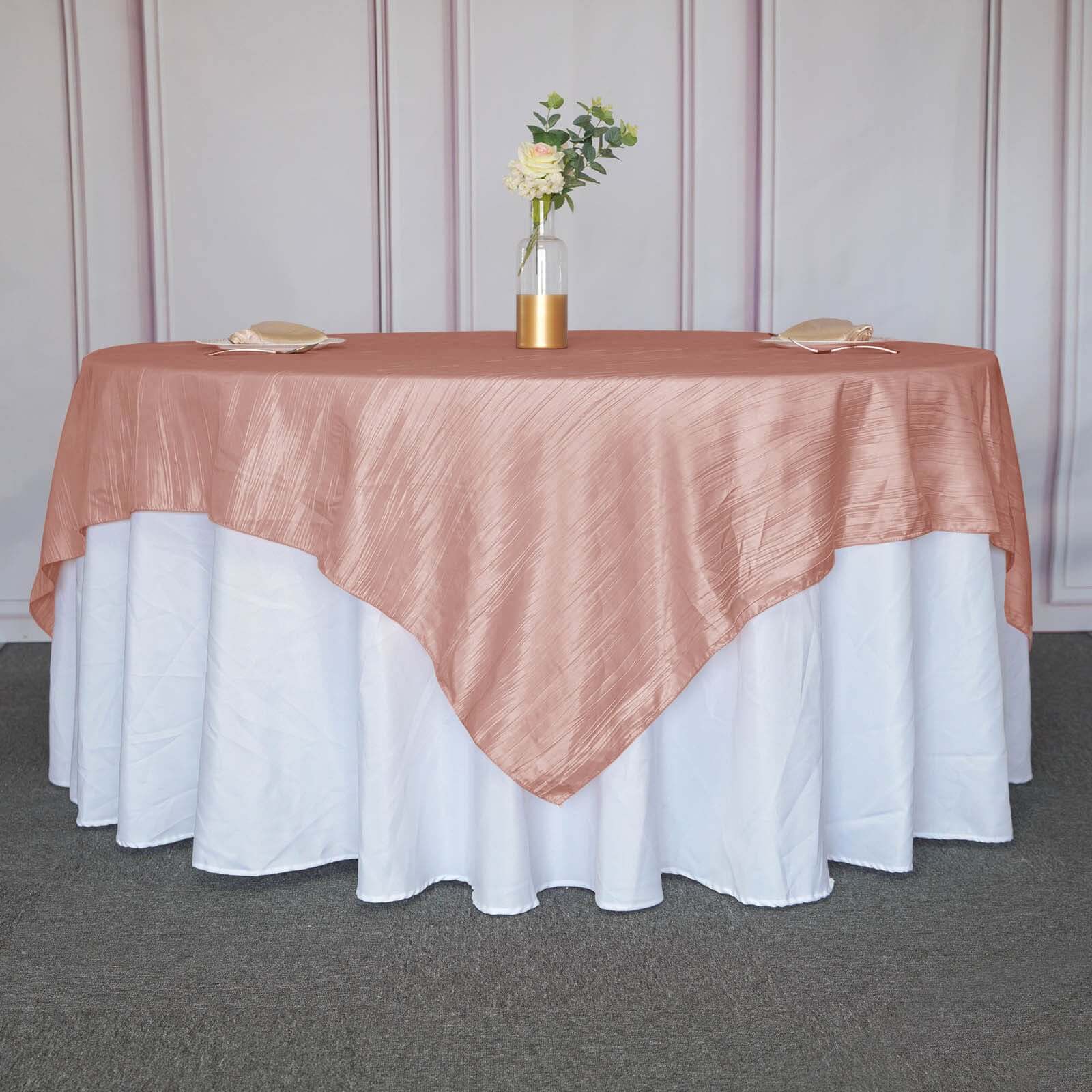 Taffeta 90"x90" Table Overlay Square Tablecloth Dusty Rose - Accordion Crinkle Table Cover
